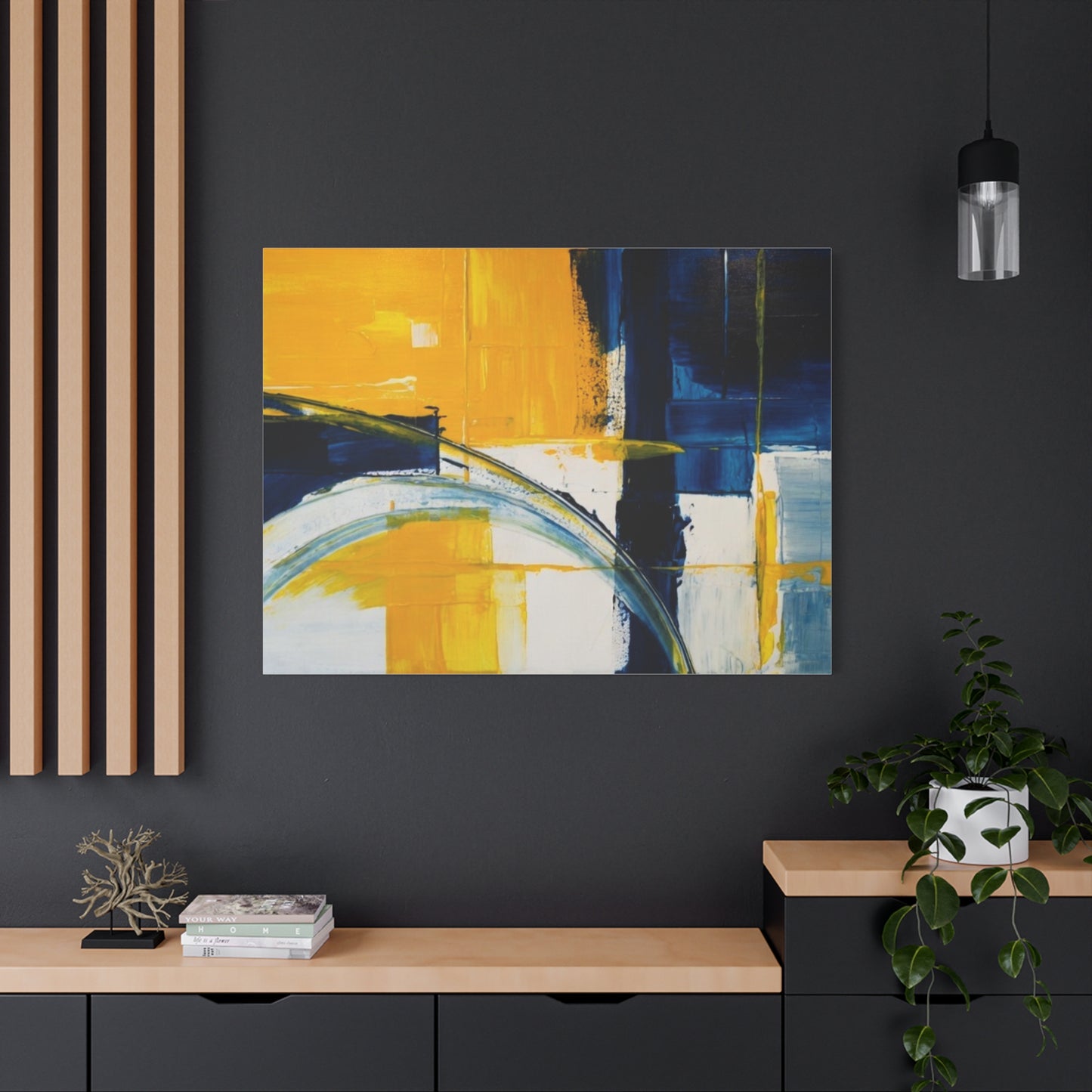 Abstract Blue & Yellow Arc Matte Canvas Wall Art - Stretched 1.25"
