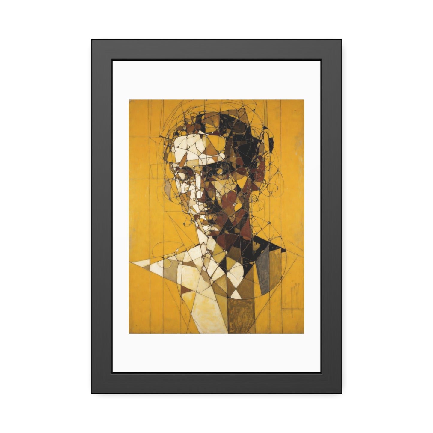 Framed Poster — Abstract Geometric Portrait on Mustard Yellow