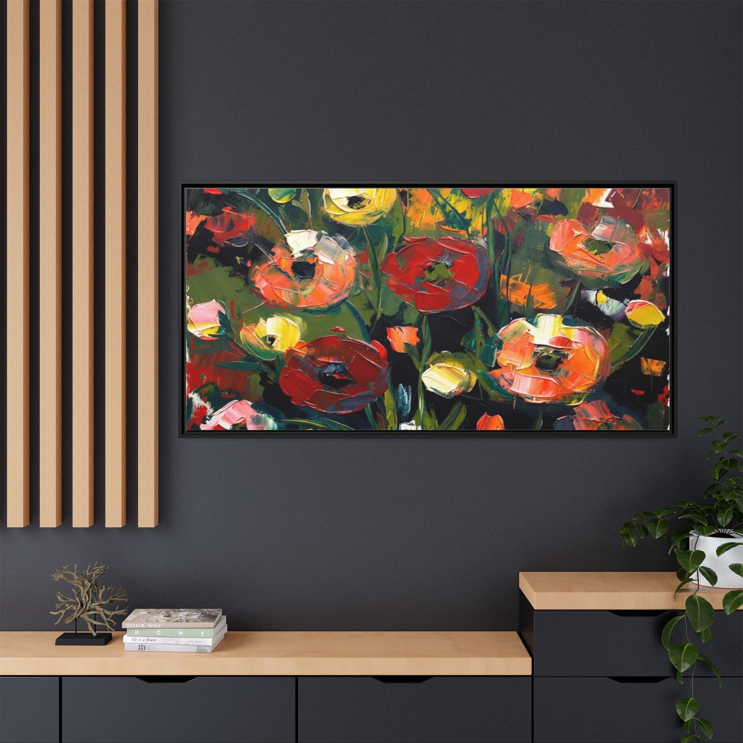 Framed Floral Canvas Print — Vibrant Abstract Poppies Wall Art