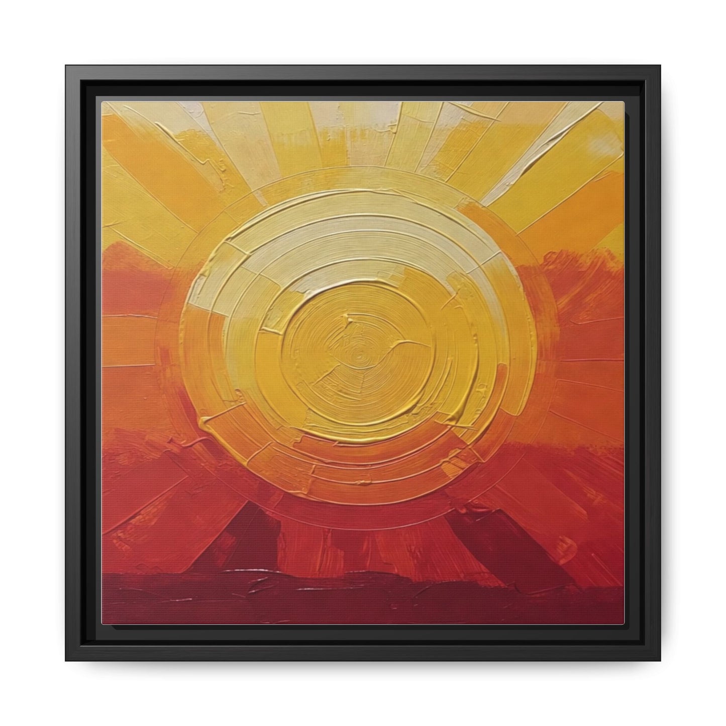 Sunburst Abstract Framed Canvas Art — Matte Multi‑Color Wall Print