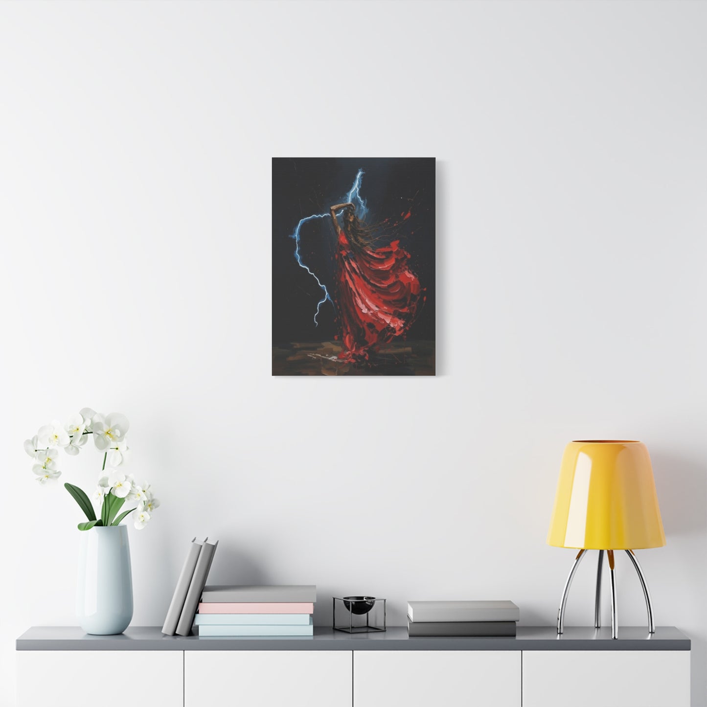 Red Dance Lightning - Matte Stretched Canvas Art