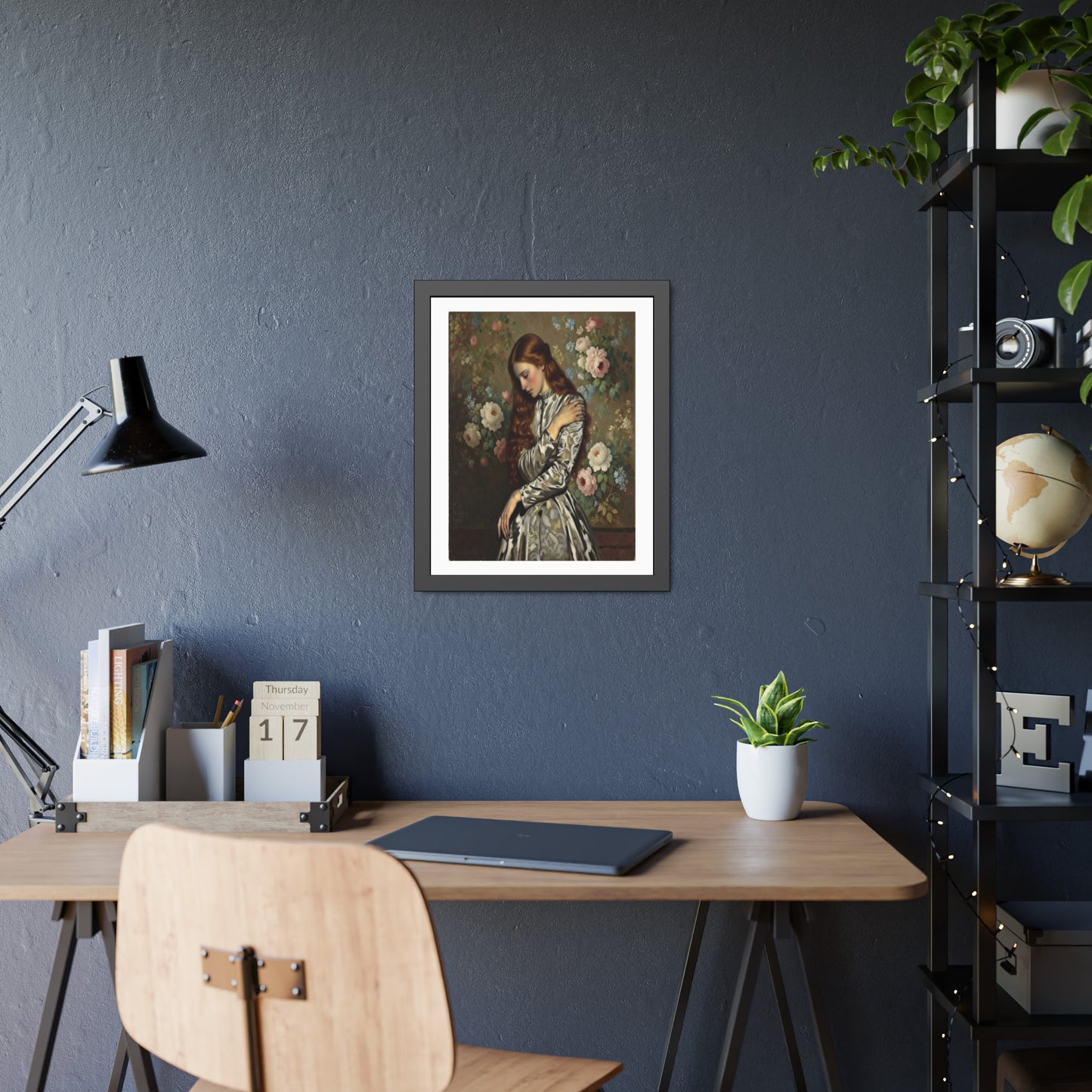 Framed Art Print — Vintage Portrait with Floral Background