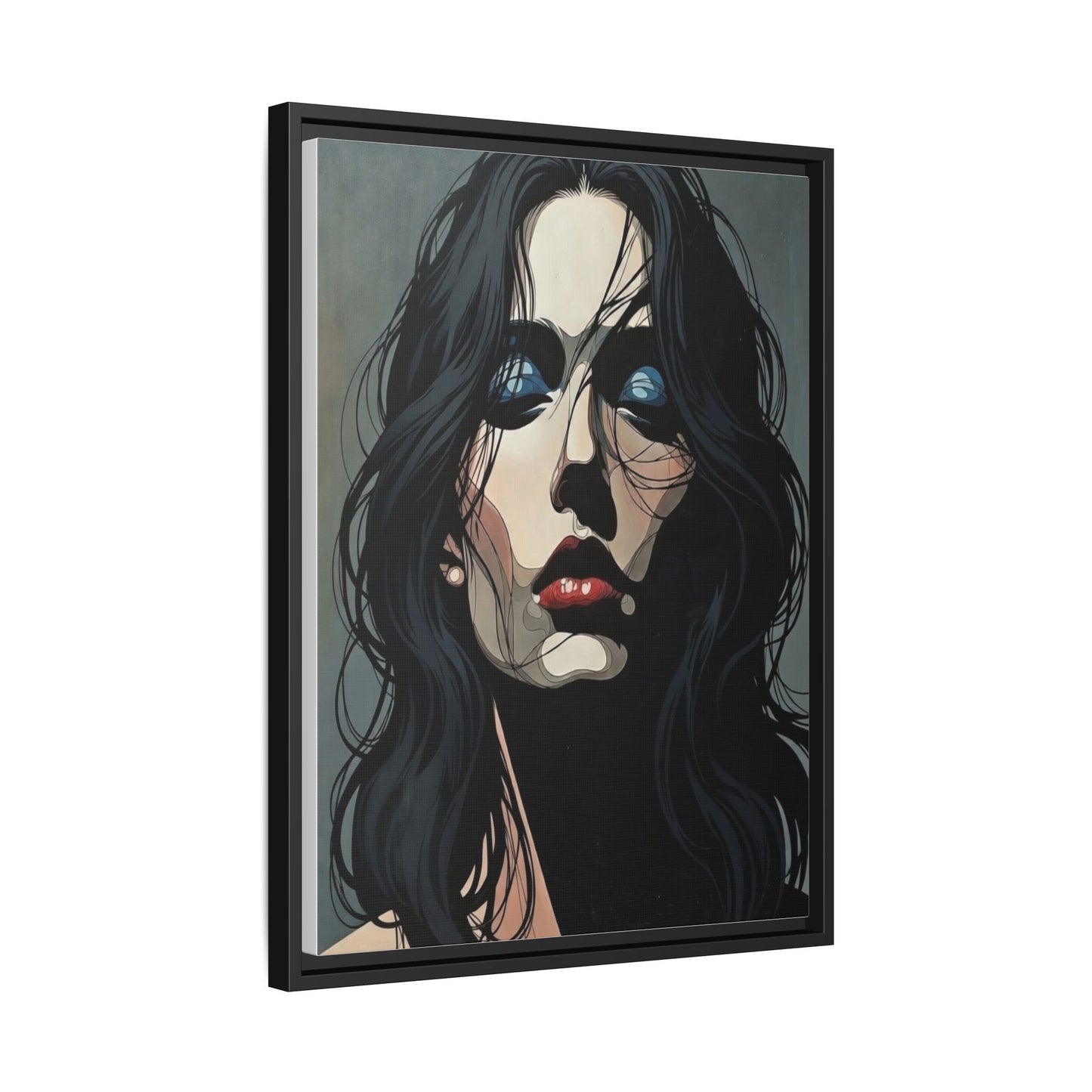 Framed Matte Canvas: Moody Portrait of Woman – Modern Gothic Wall Art