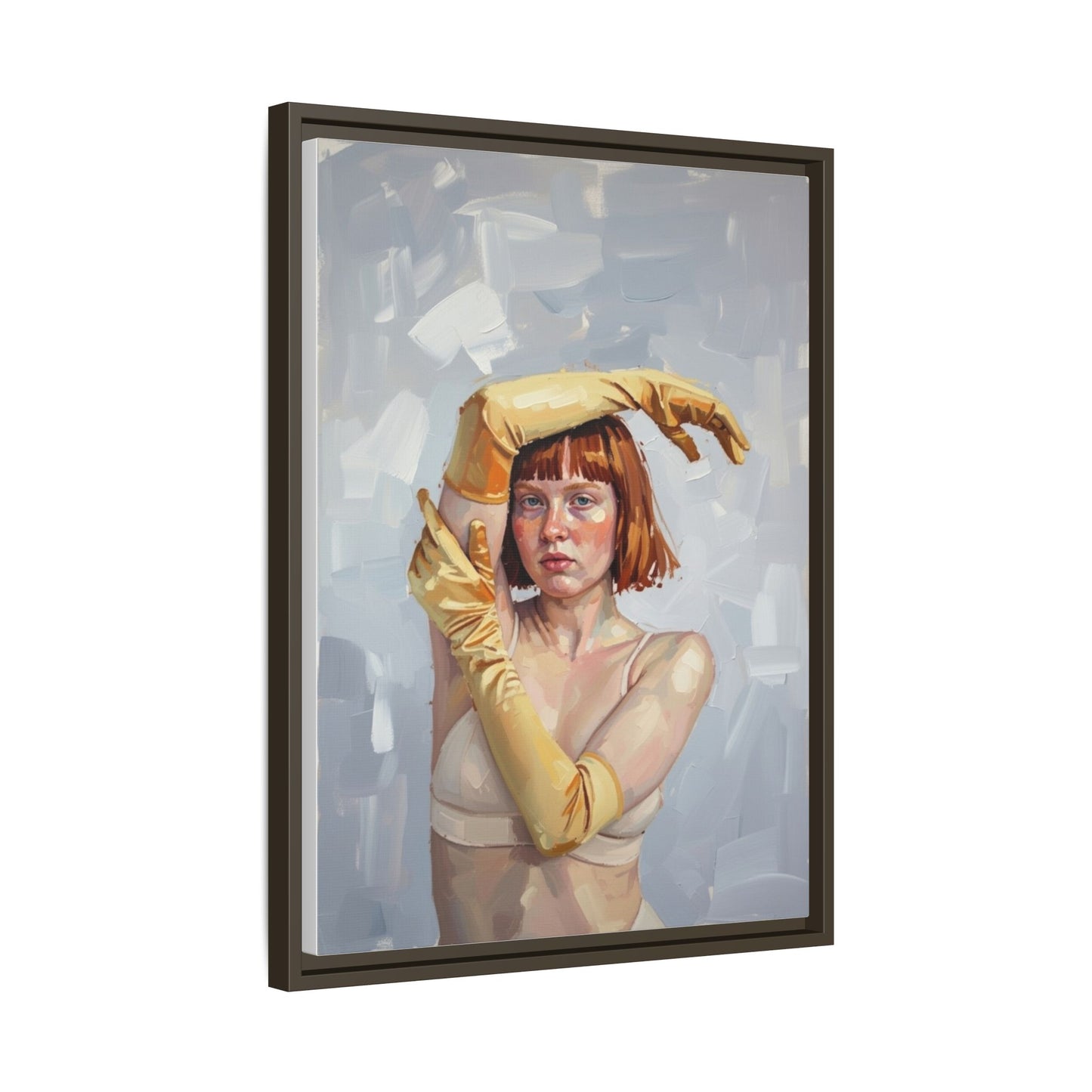 Contemporary Portrait Canvas Print — Woman with Yellow Gloves (Framed Matte)