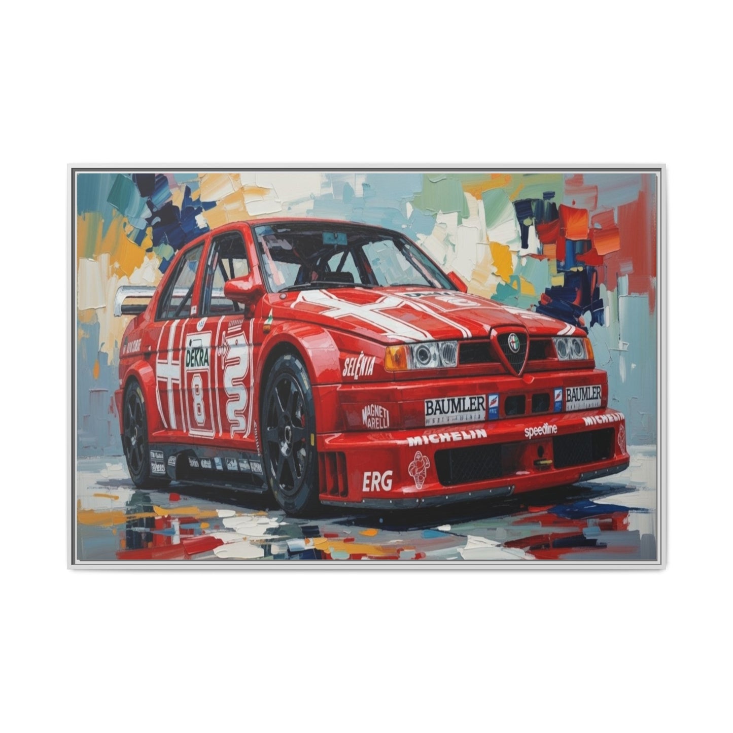 Framed Racing Car Canvas Print — Red Alfa Romeo Track Art
