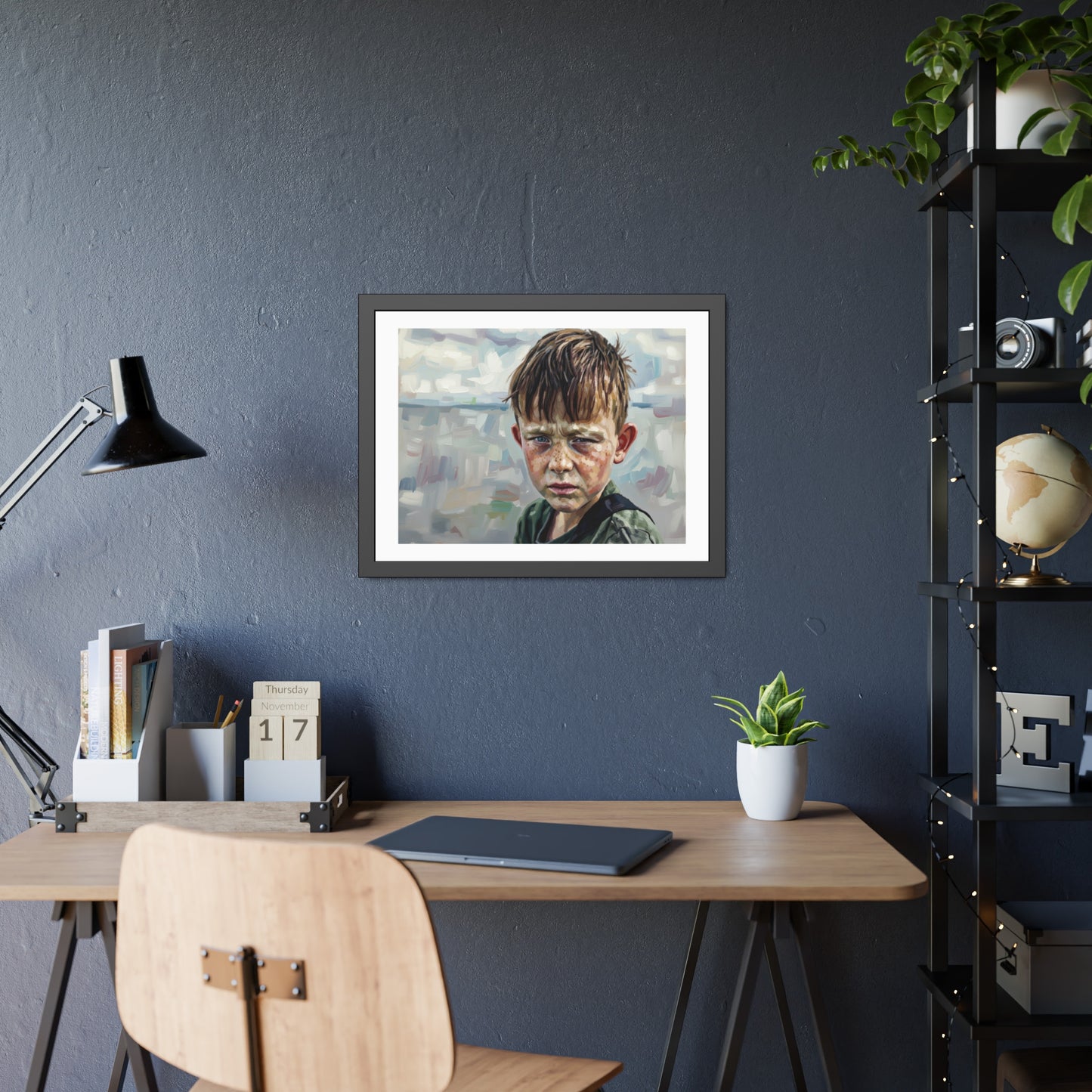 Framed Poster — Weathered Boy Portrait Art Print