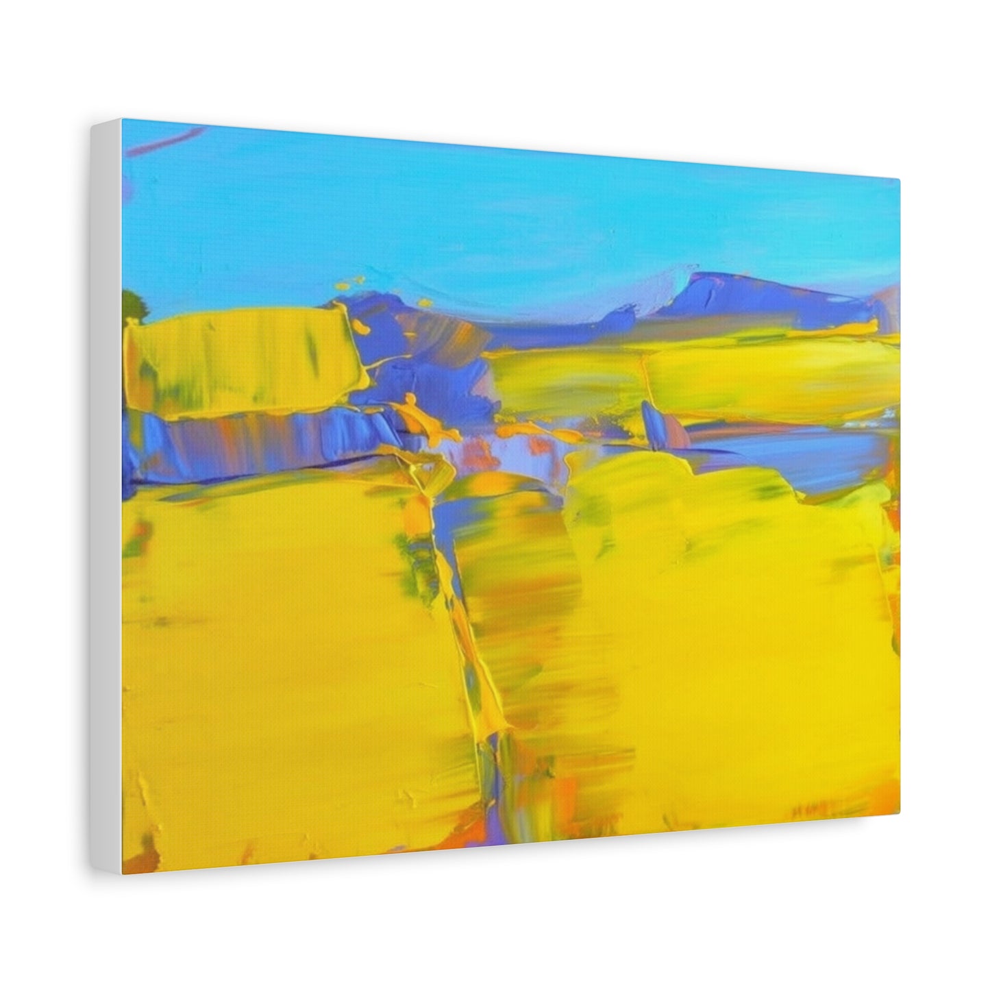 Abstract Yellow Field Canvas Wall Art  Vibrant Landscape Matte Stretched Canvas 1.25"