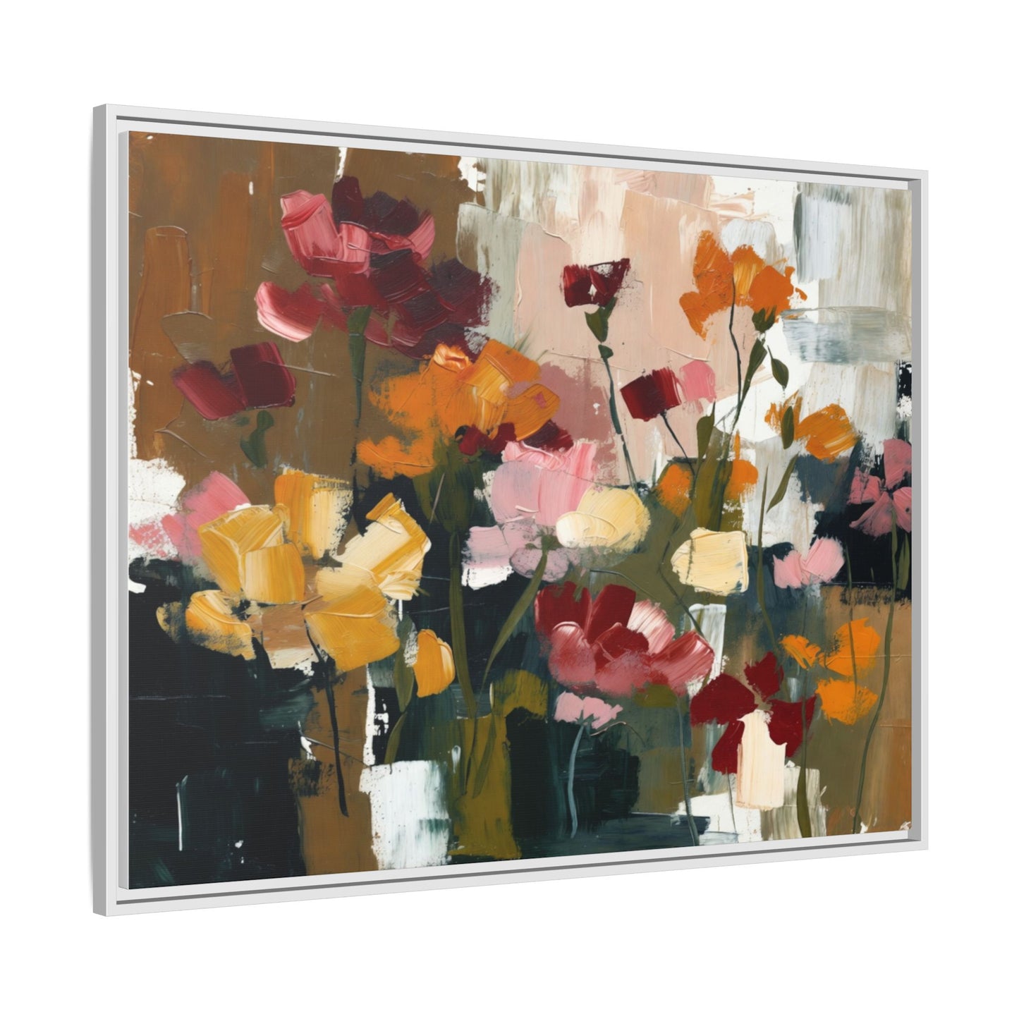 Framed Matte Canvas Floral Abstract Wall Art