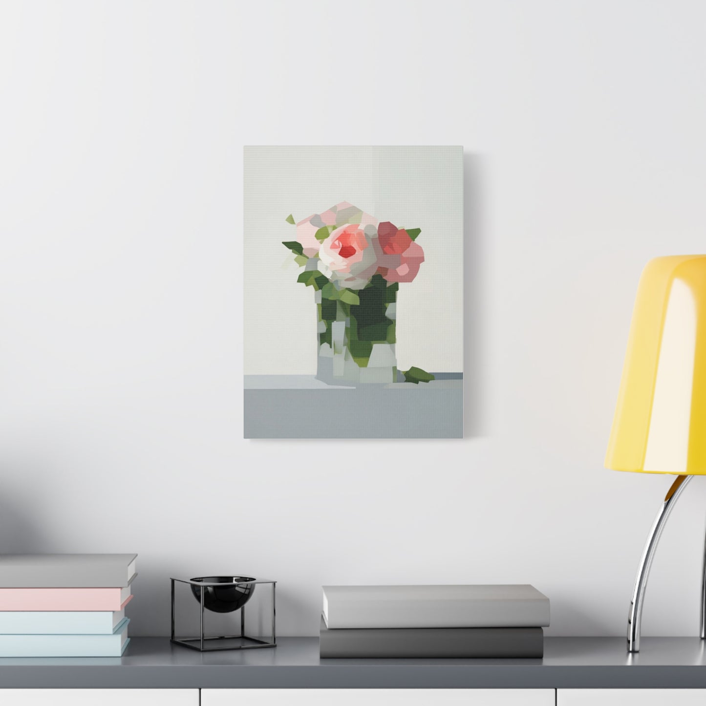 Pink Roses Geometric Canvas Print — Stretched Matte Wall Art