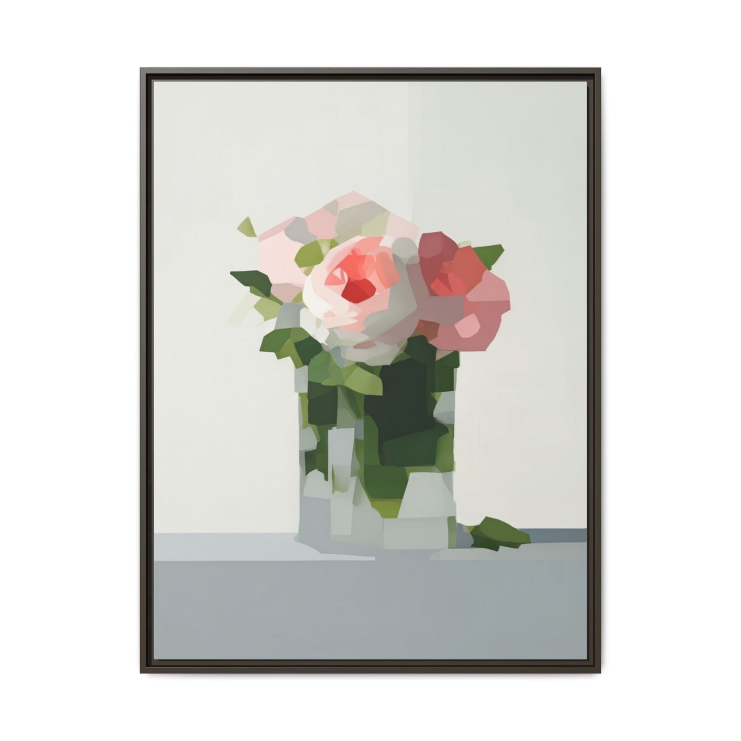 Framed Floral Canvas Print — Modern Pink Roses Still Life