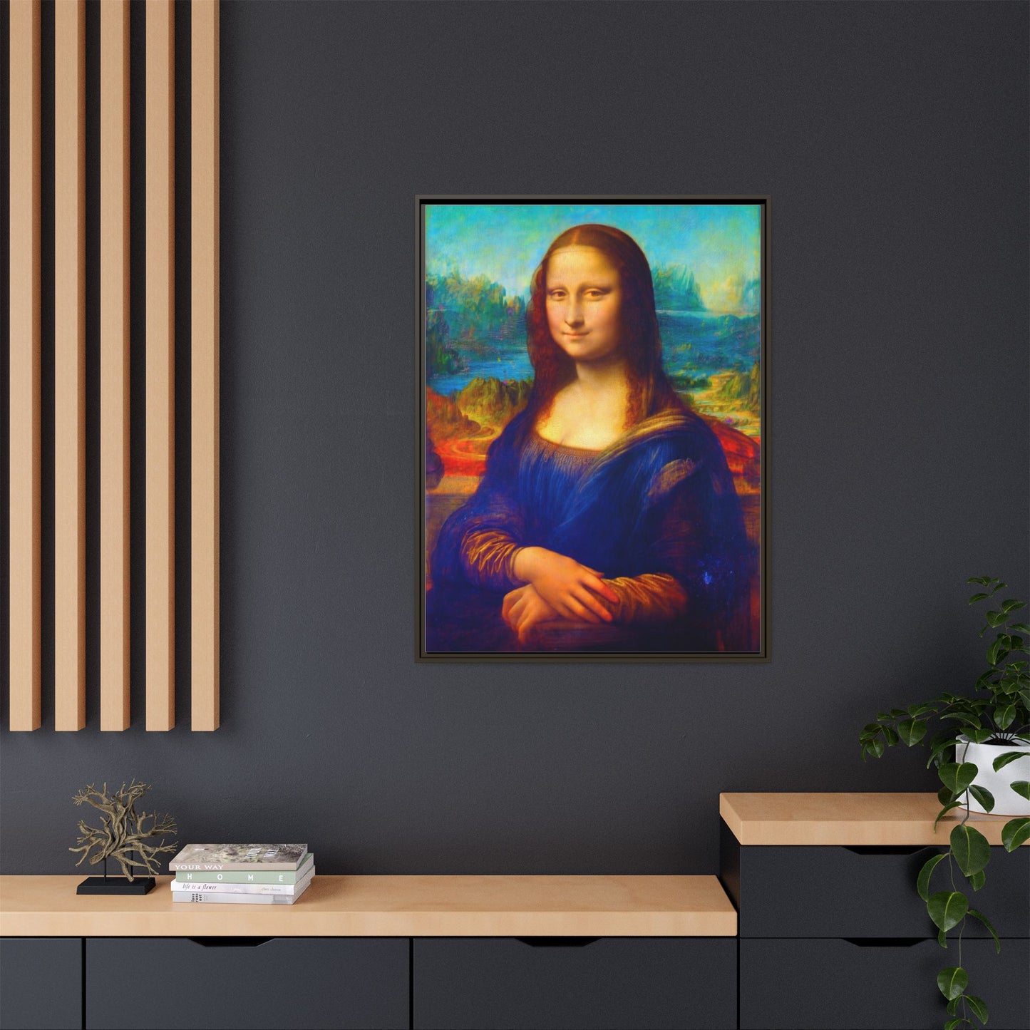 Framed Matte Canvas Print — Colorful Mona Lisa Wall Art
