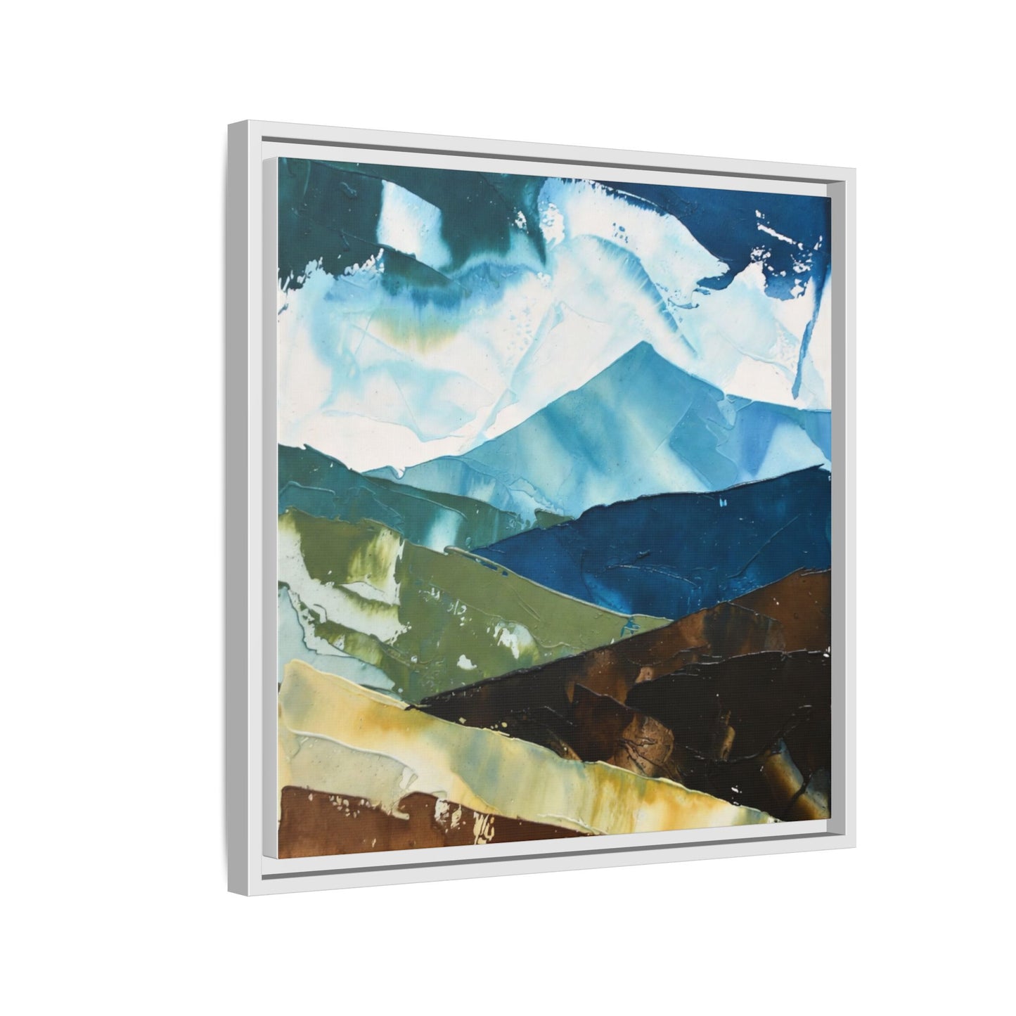 Framed Abstract Mountain Canvas Art — Blue & Earthtone Landscape Print