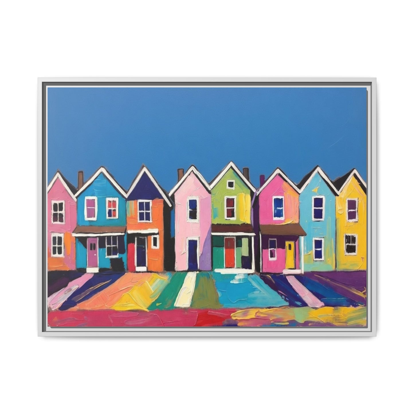 Colorful Beach Houses Matte Canvas Framed Wall Art