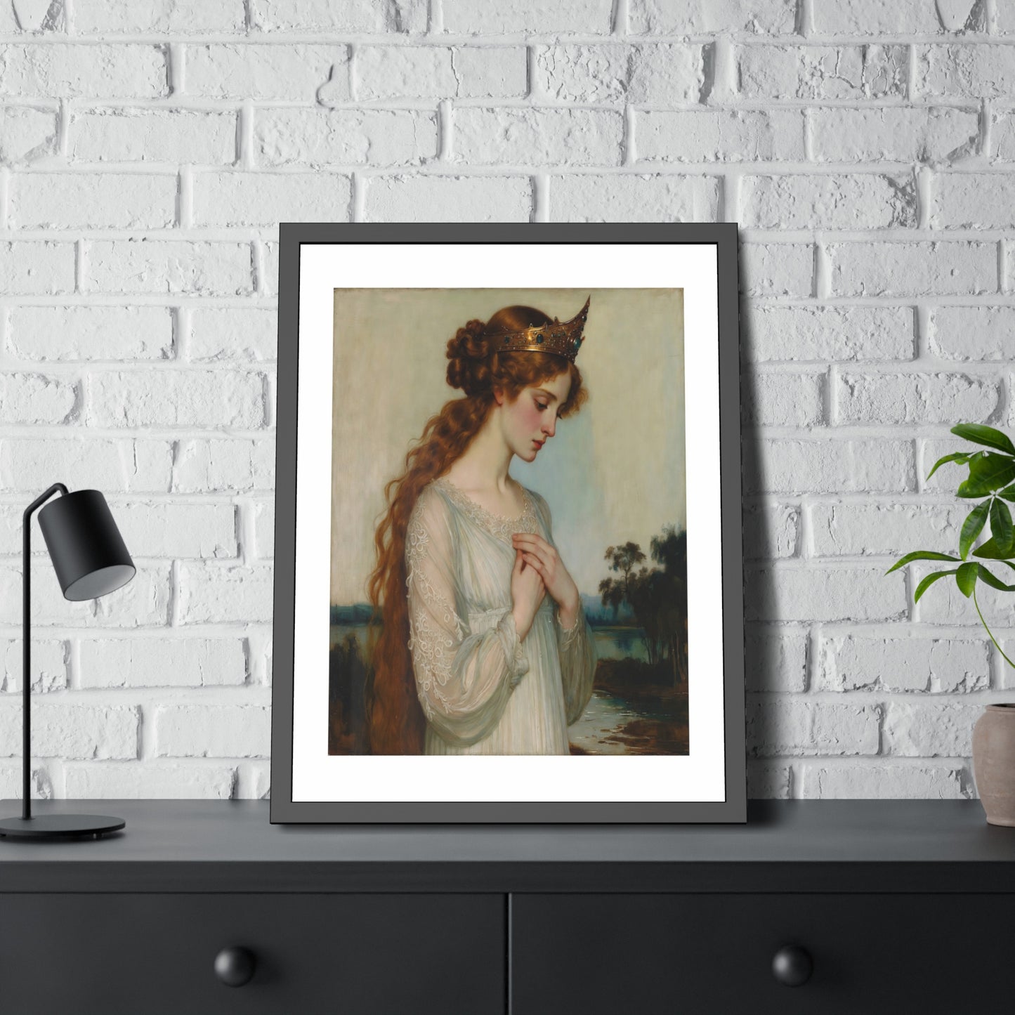Framed Art Print — Pre-Raphaelite Woman Portrait, Vintage Romantic Wall Art