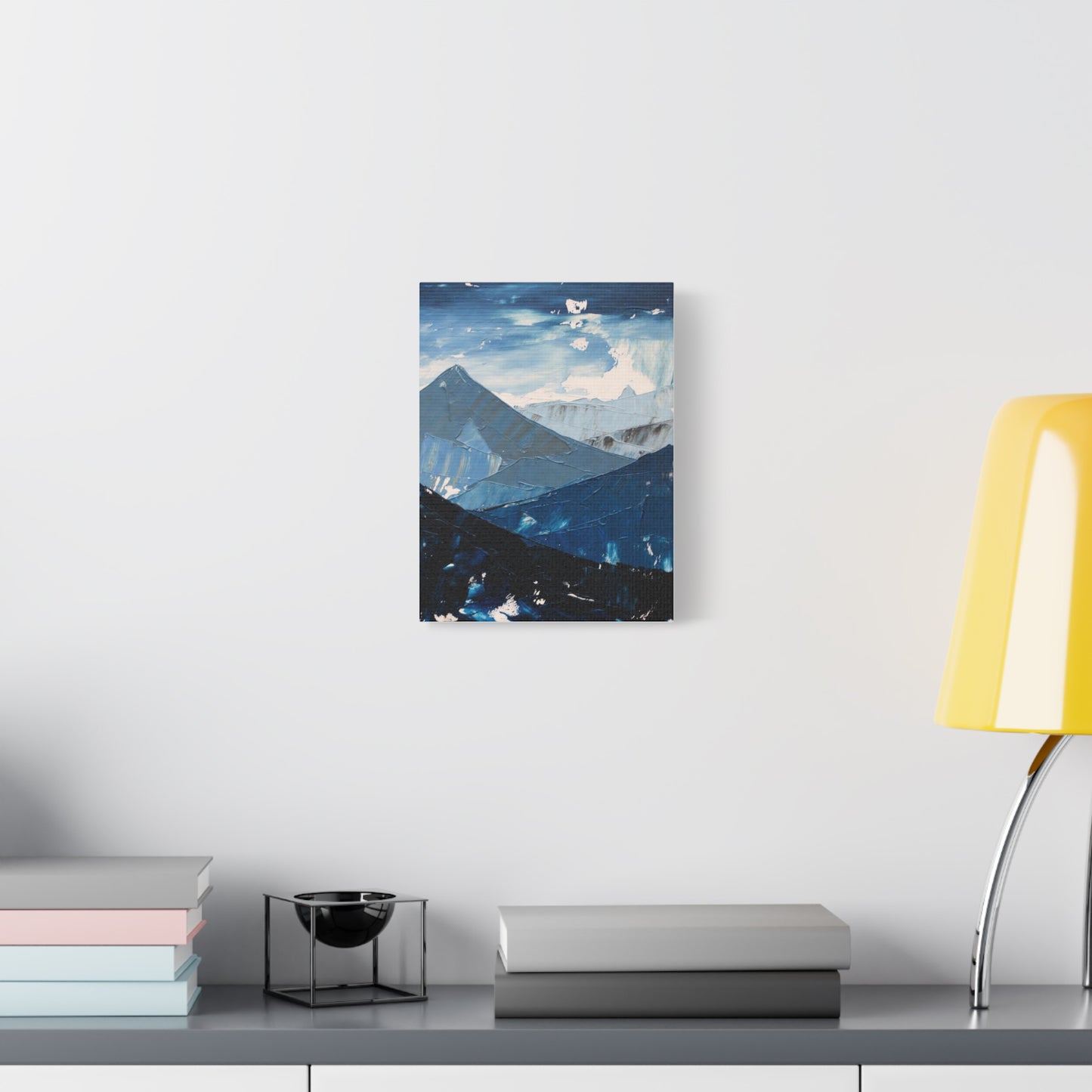 Blue Mountain Abstract Canvas Wall Art – Stretched Matte Mountain Landscape