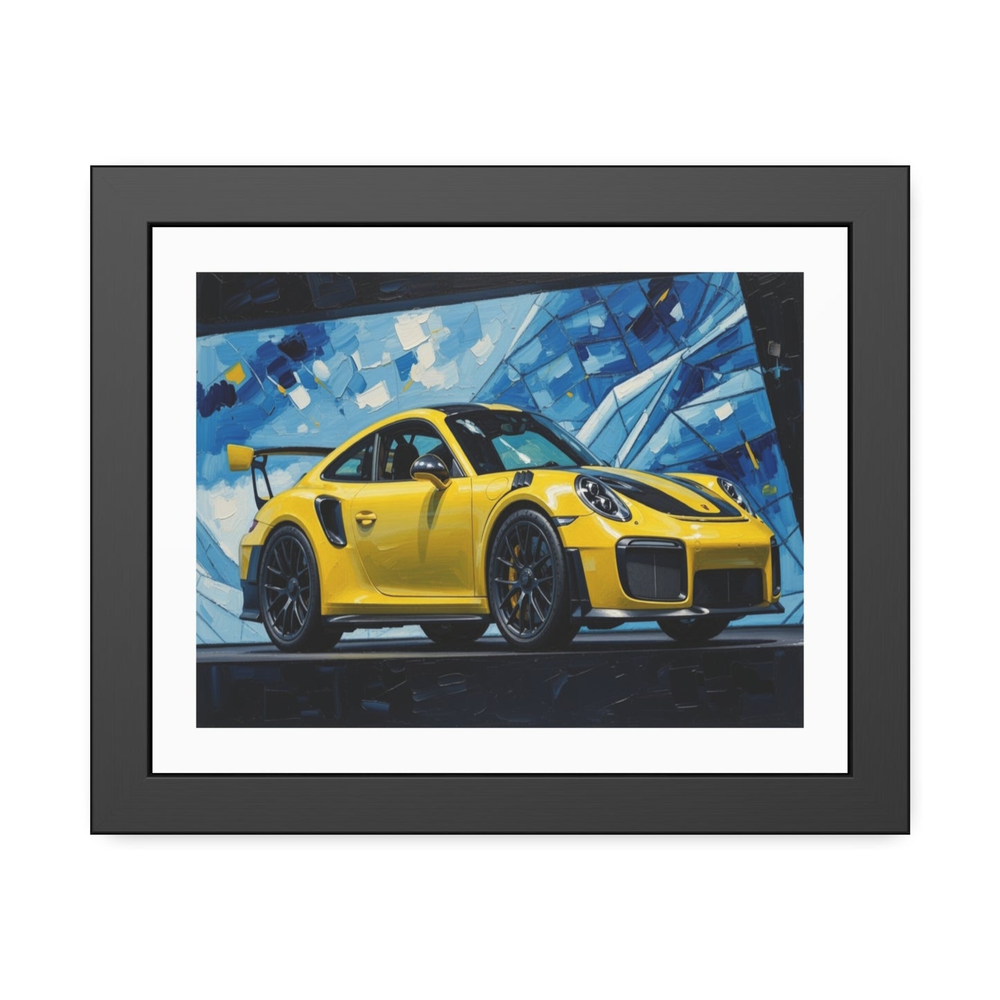 Framed Poster - Yellow Porsche Sports Car Art Print (Modern Automotive Wall Decor)