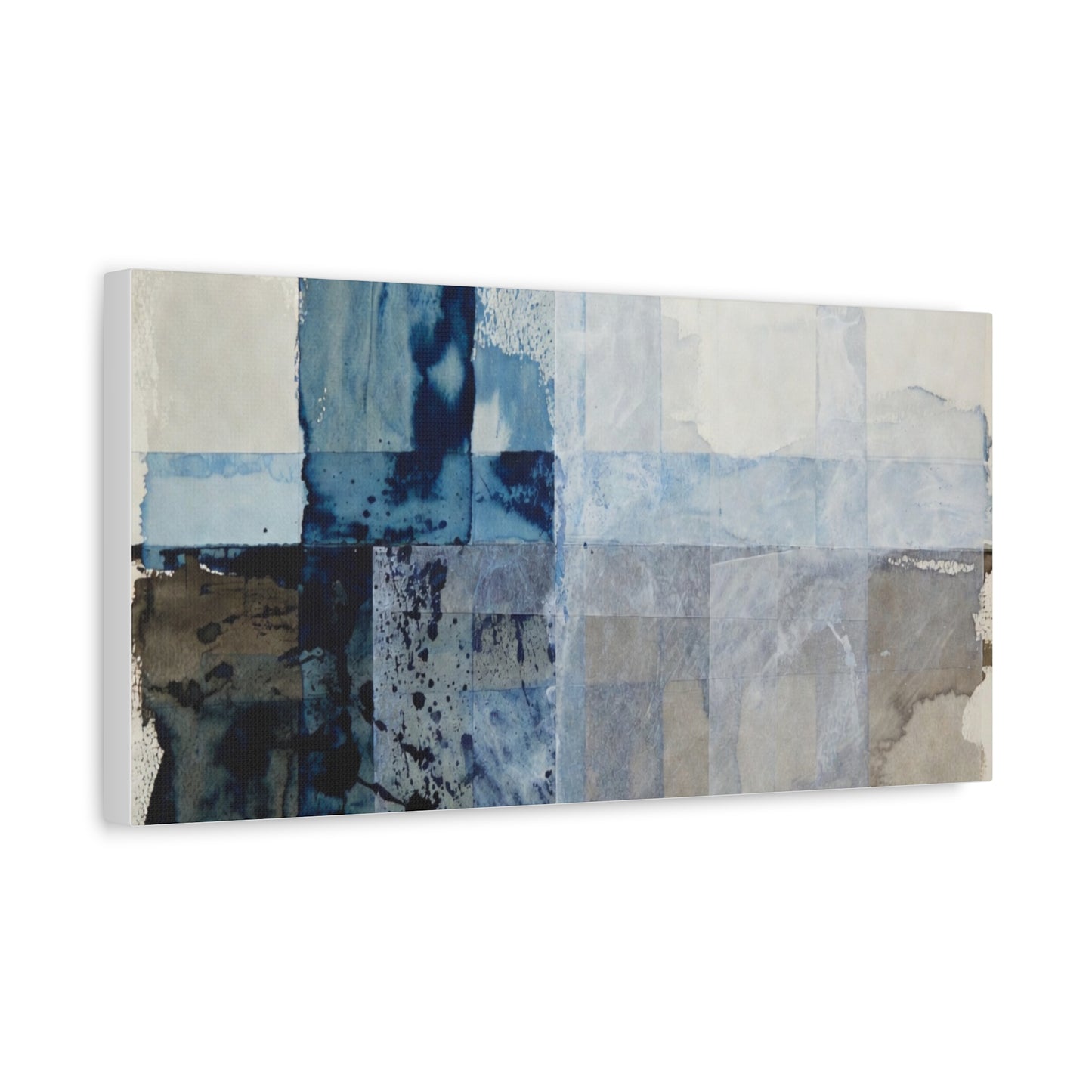 Abstract Blue Geometric Canvas Art — Stretched Matte Wall Decor