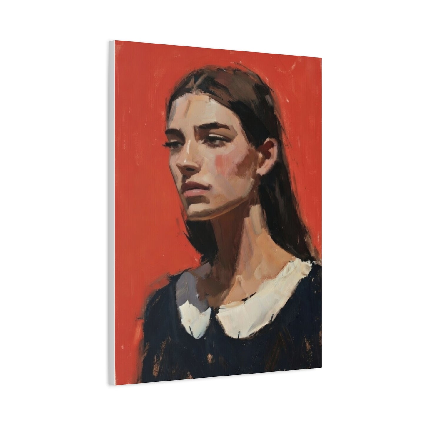 Portrait Canvas Print — Moody Red Figurative Art on Matte Stretched Canvas