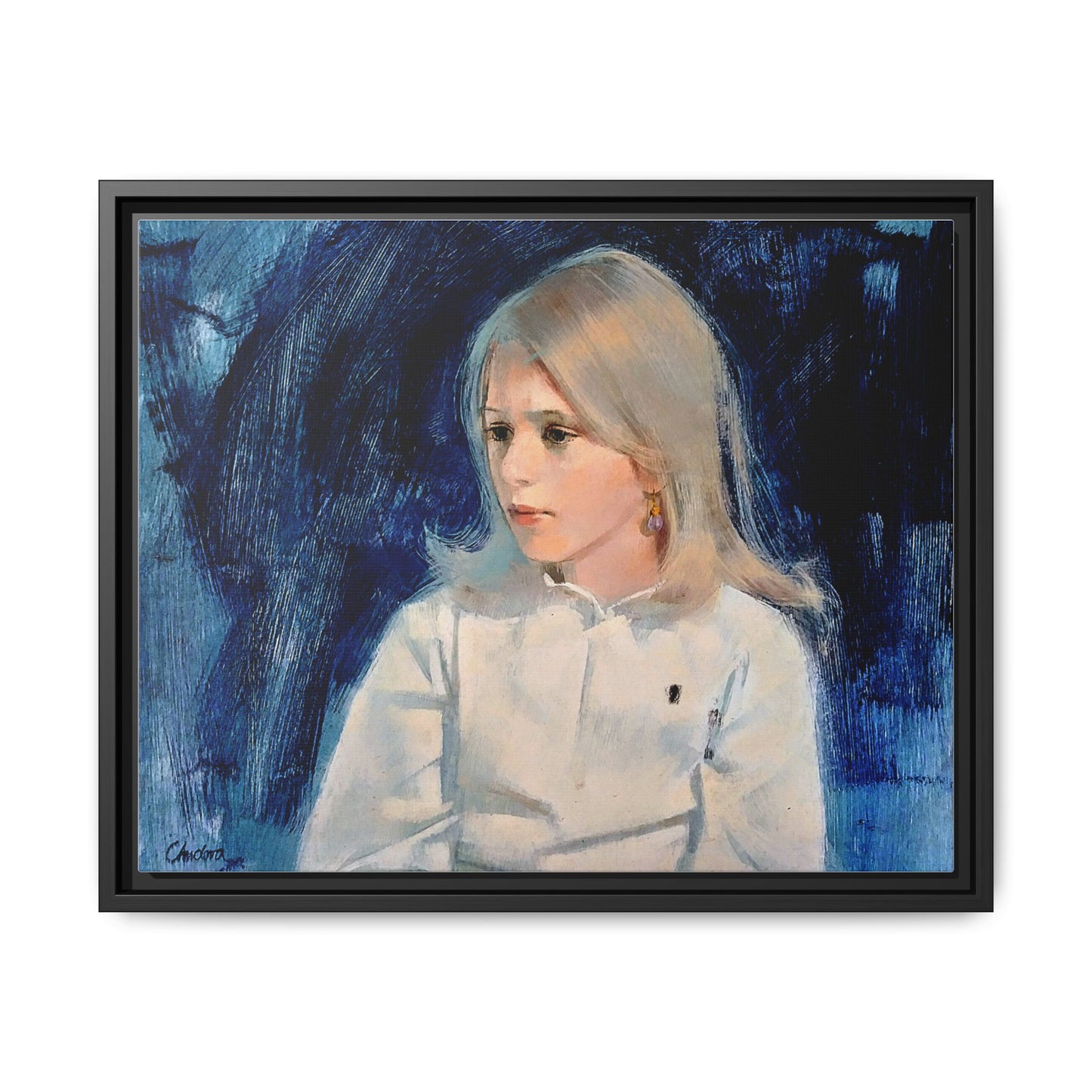Painting of girl by Unknown Artist Framed Matte Canvas Classic Wall Art