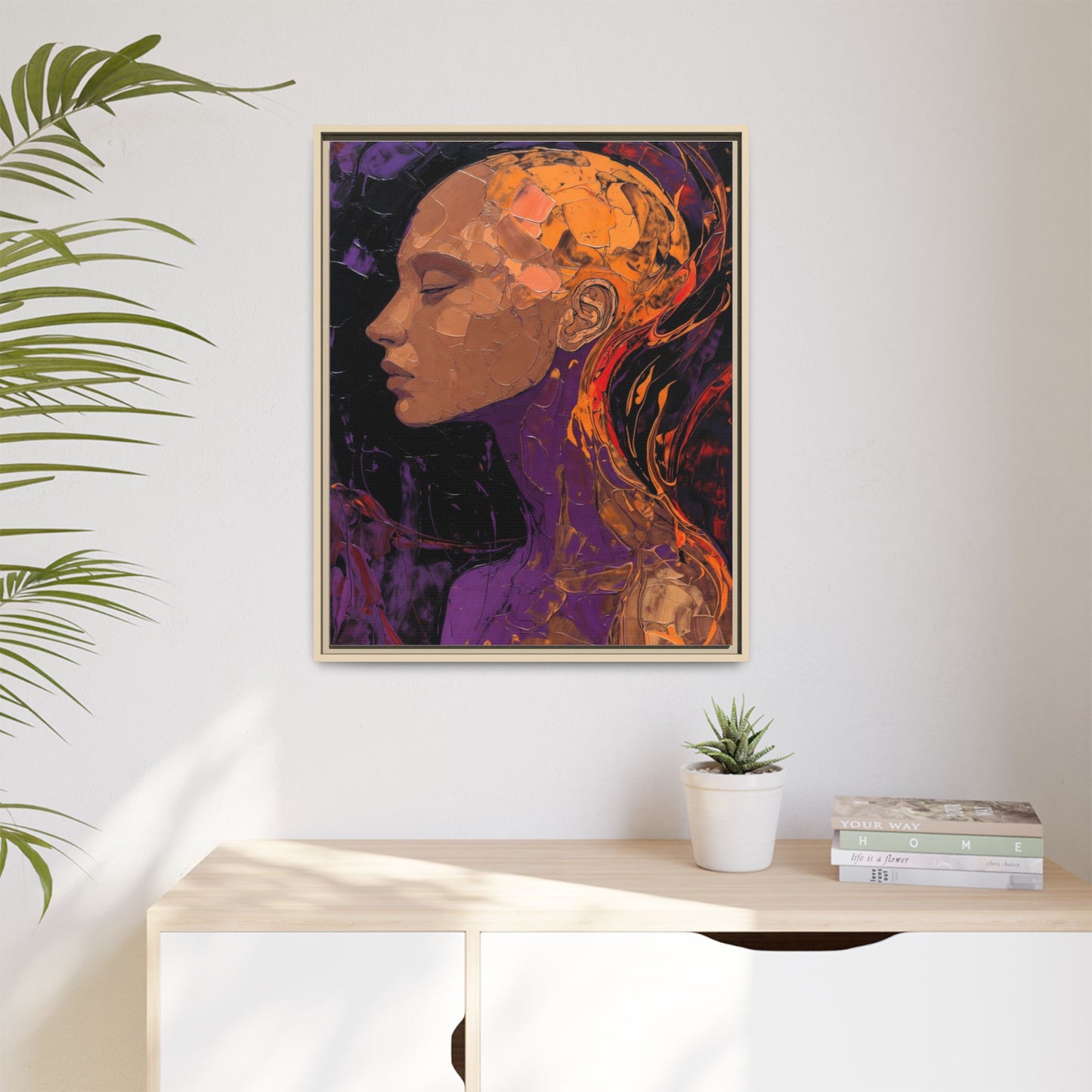 Abstract Profile Portrait Matte Framed Canvas — Multicolor Feminine Art Print