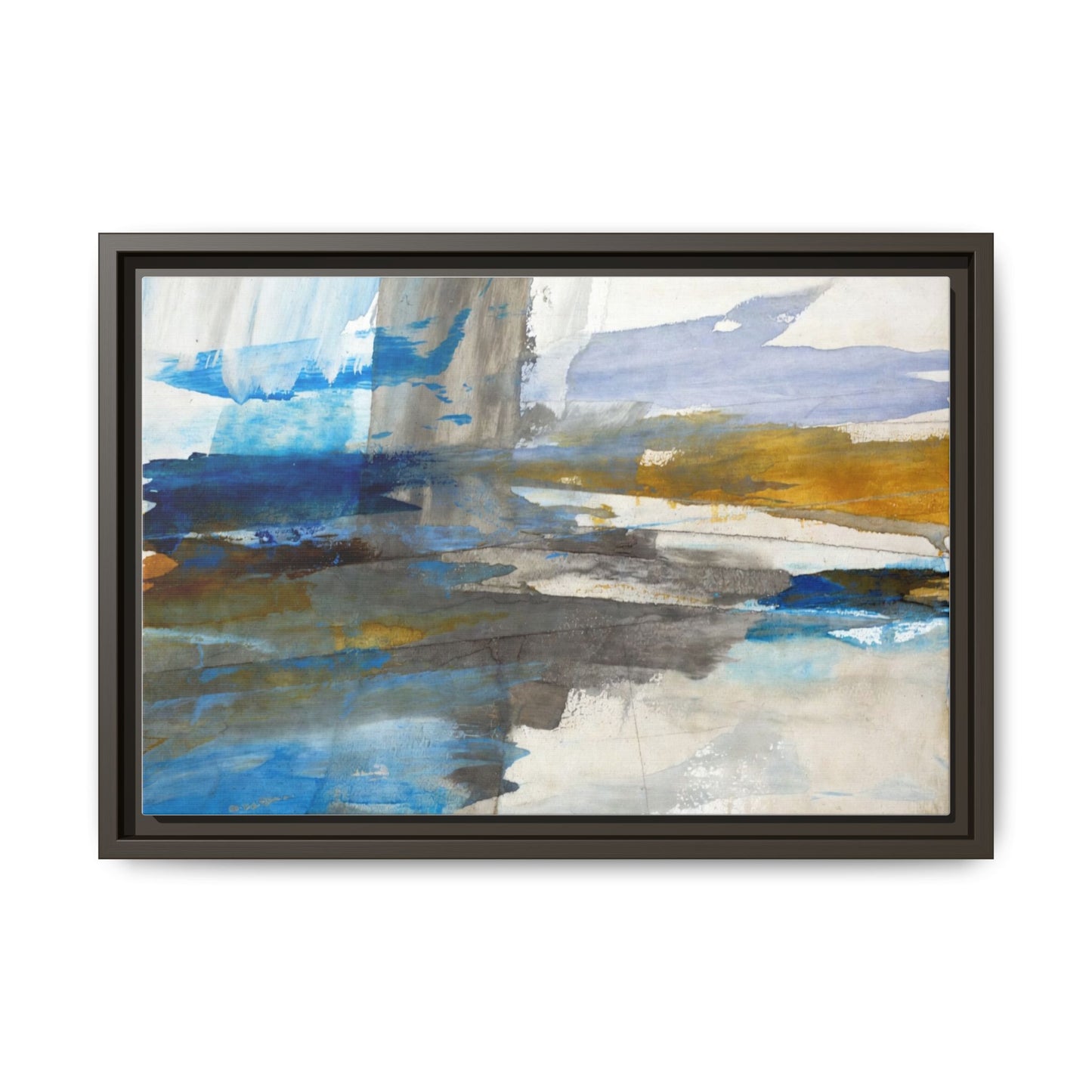 Abstract Blue & Gold Framed Canvas Art — Matte Multi-Color Wall Print