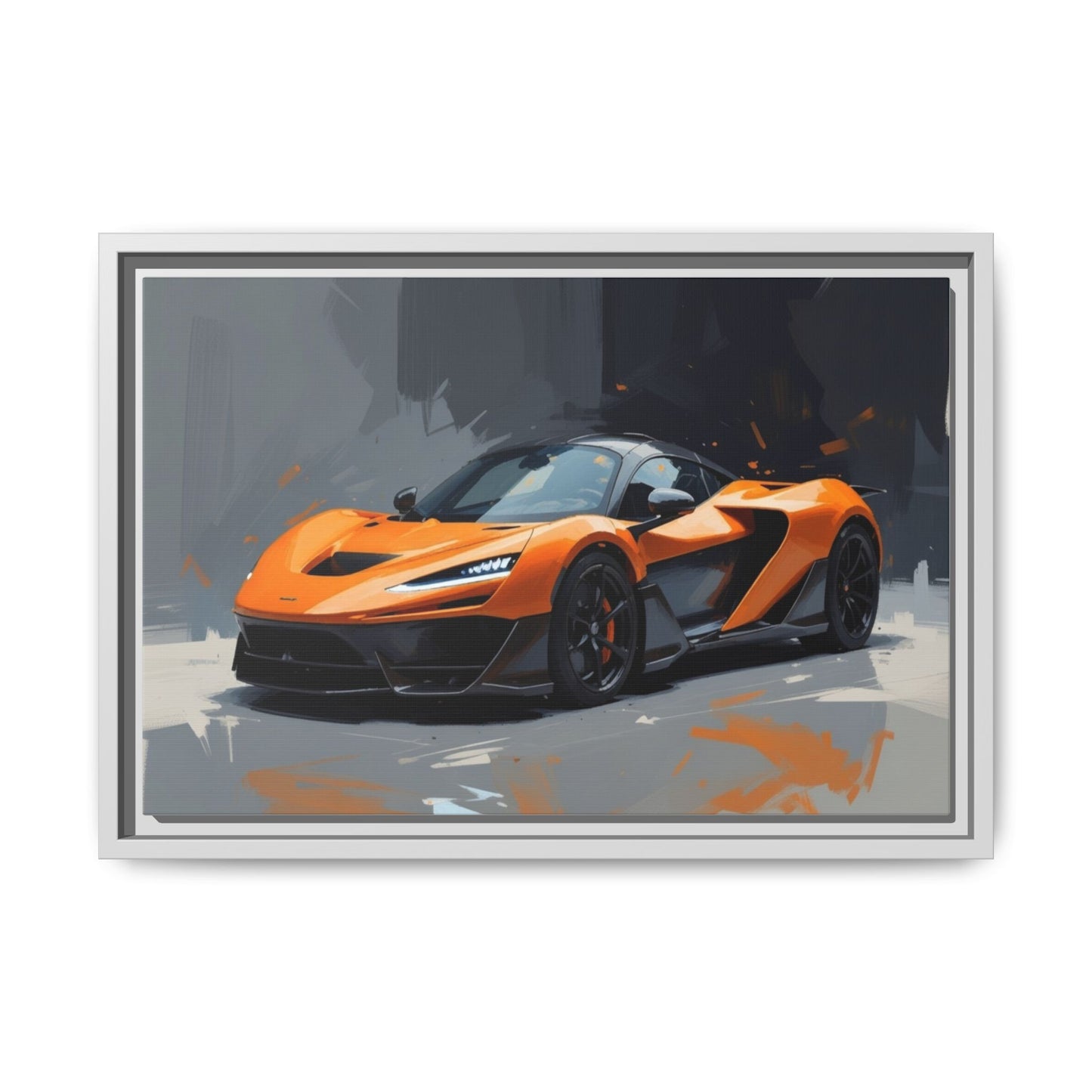 Framed Matte Canvas — Orange Sports Car Print