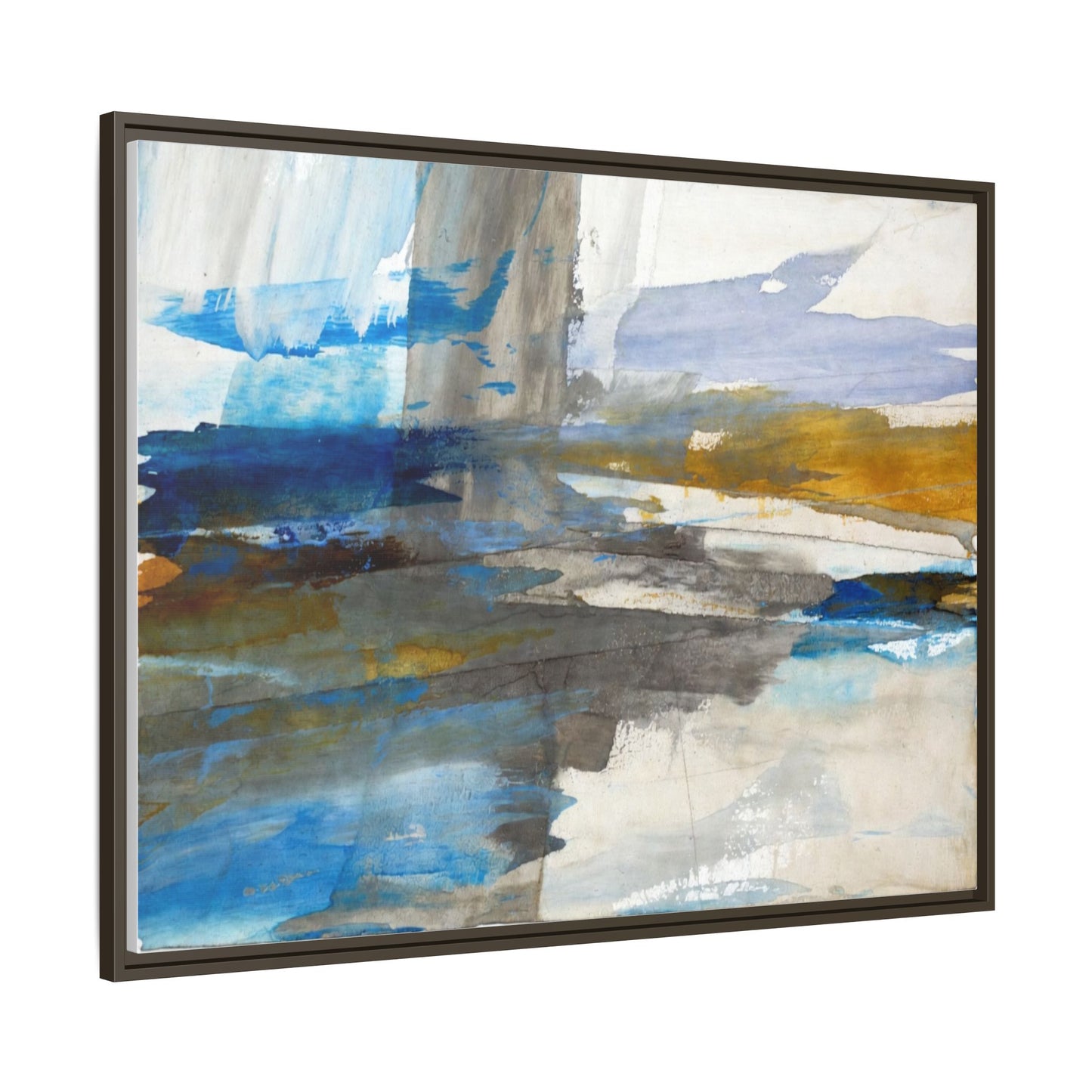 Abstract Blue & Gold Framed Canvas Art — Matte Multi-Color Wall Print