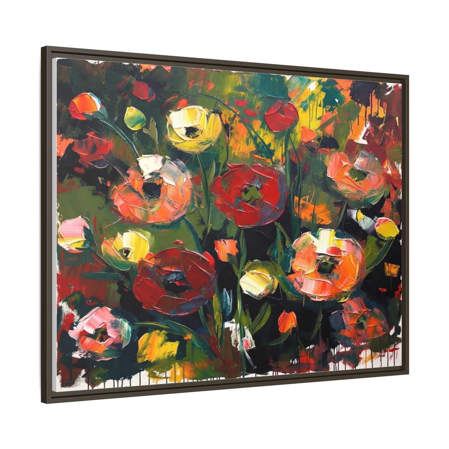 Framed Floral Canvas Print — Vibrant Abstract Poppies Wall Art