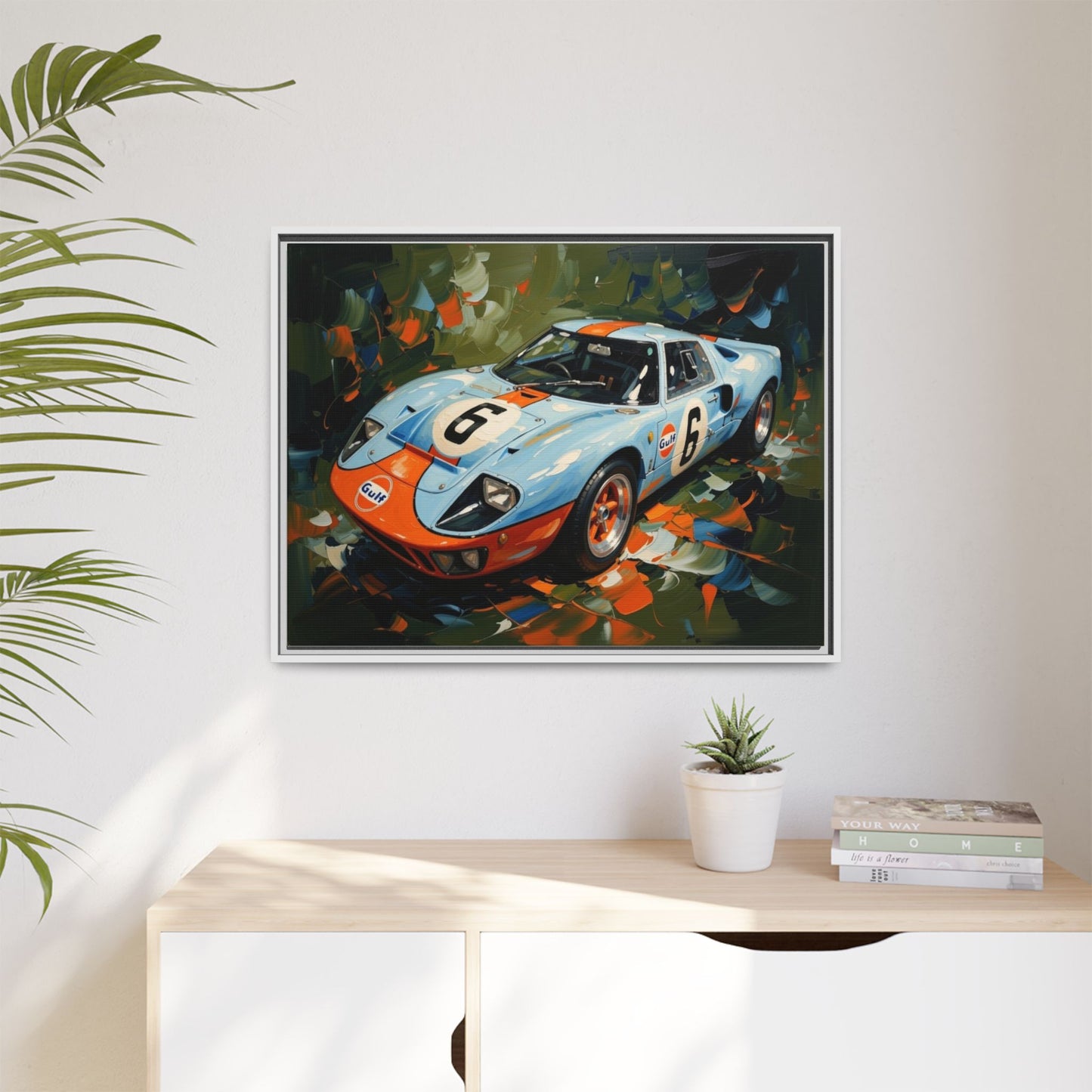 Gulf Racing GT40 Matte Framed Canvas — Vintage Sports Car Wall Art