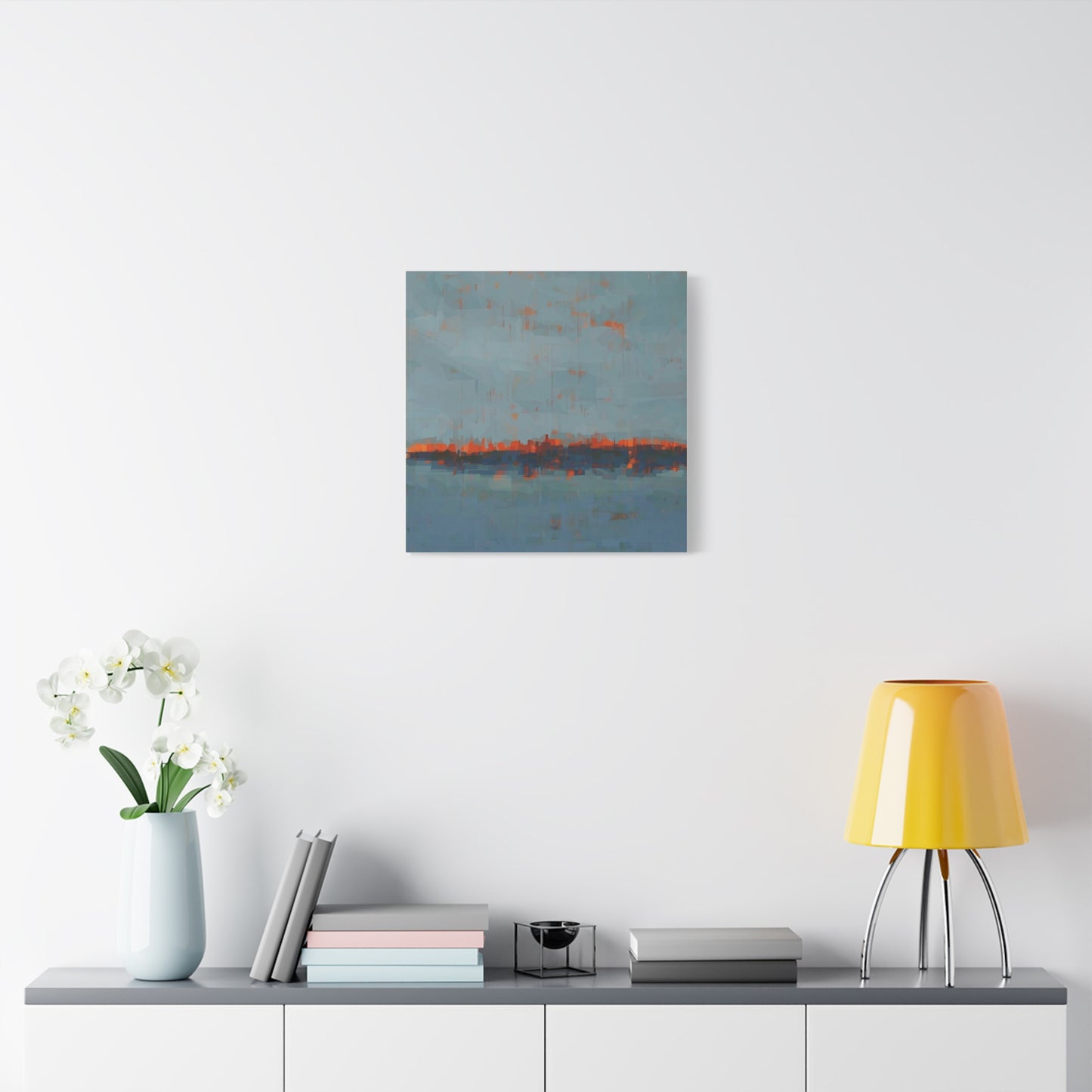 Abstract Coastal Horizon Canvas Print — Blue Teal with Orange Accent