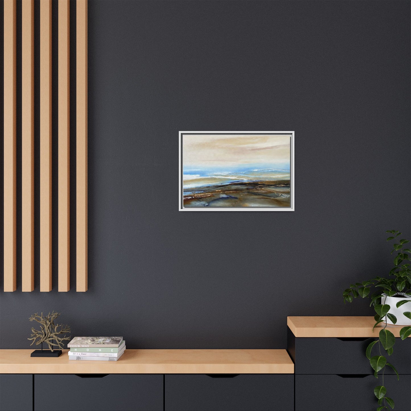 Framed Abstract Seascape Matte Canvas — Coastal Blue & Earth Tone Wall Art