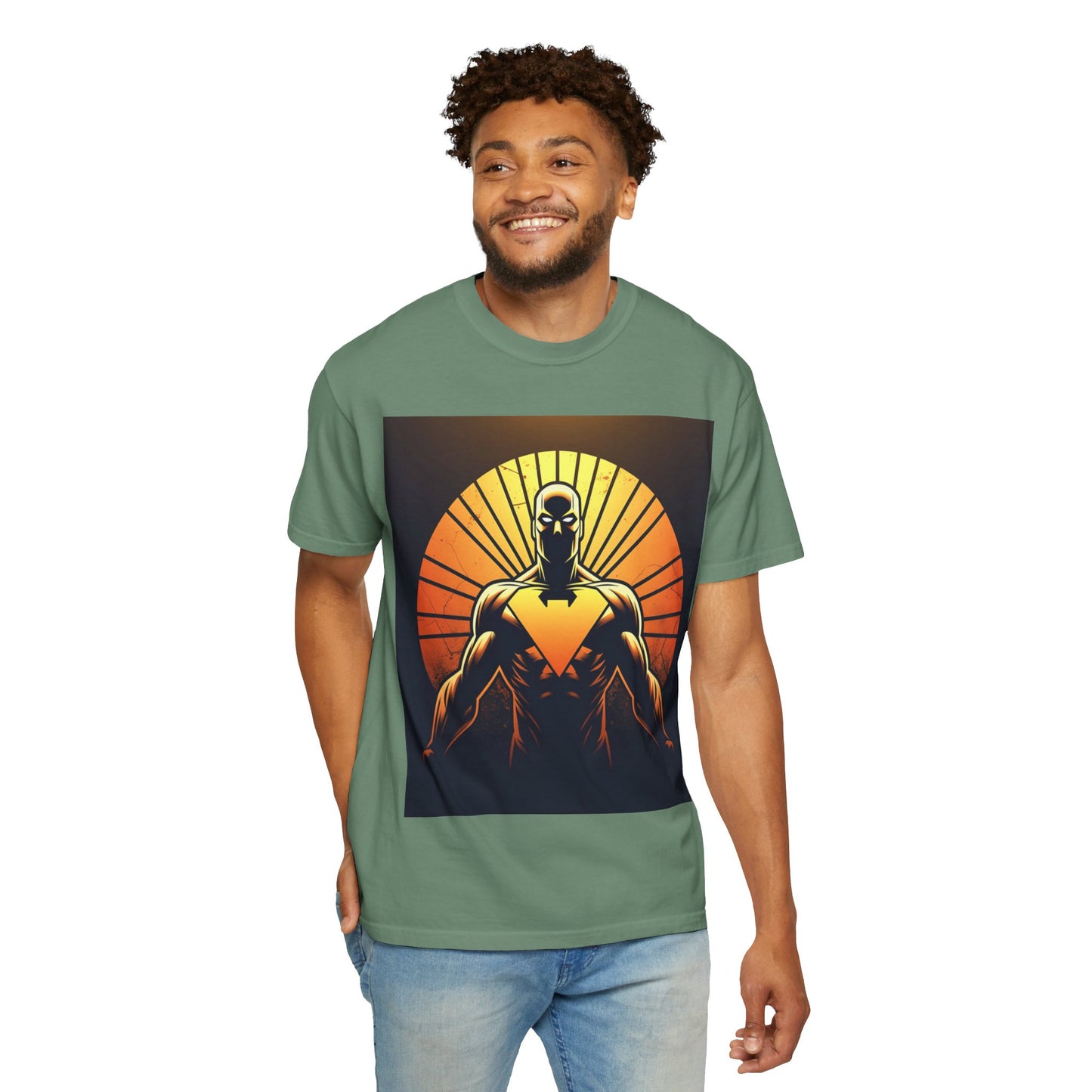 Superhero Sunrise T-Shirt — Bold Chest Emblem Graphic
