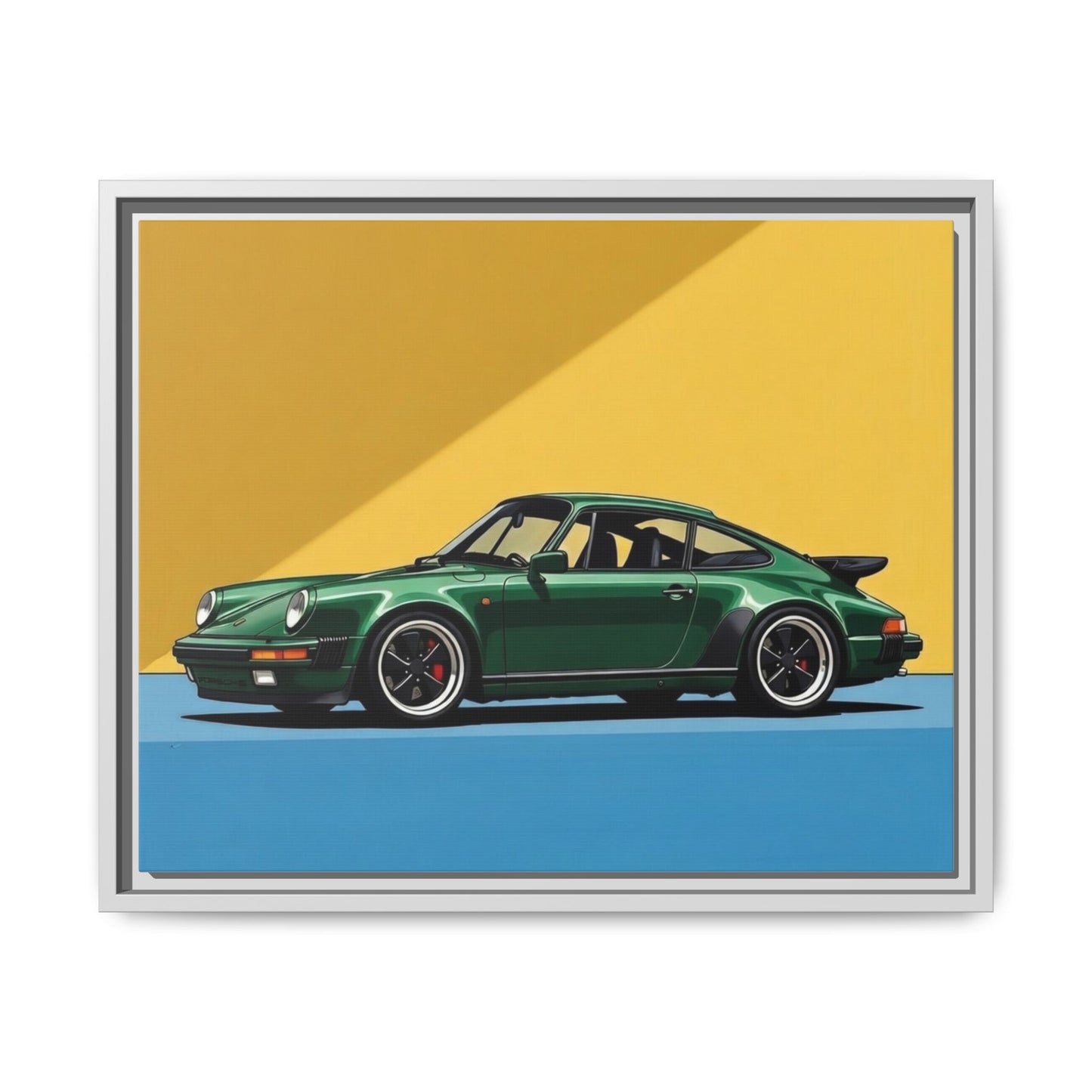 Framed Matte Canvas — Green Sports Car Wall Art