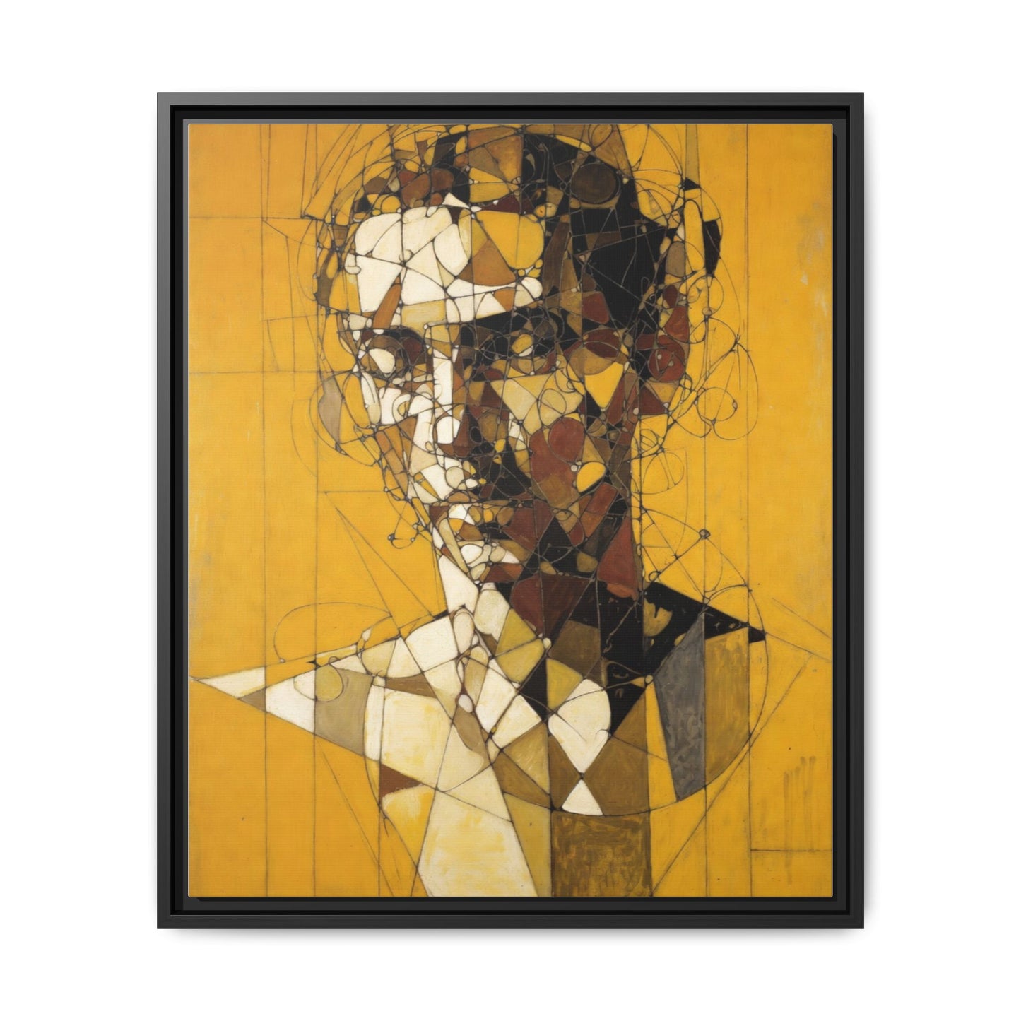 Framed Matte Canvas Art - Abstract Geometric Portrait on Mustard Yellow