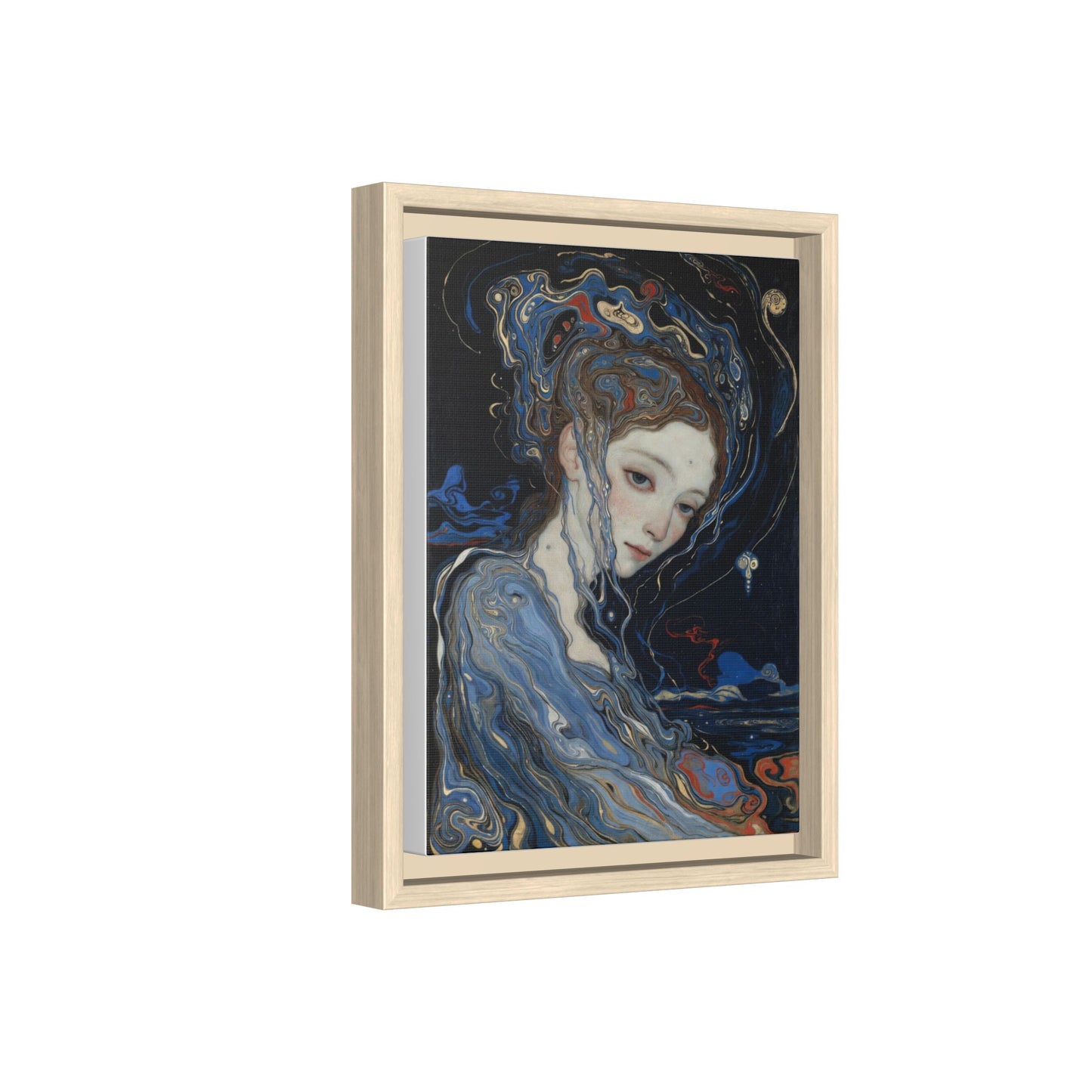 Framed Matte Canvas Art Print — Surreal Blue Maiden Portrait