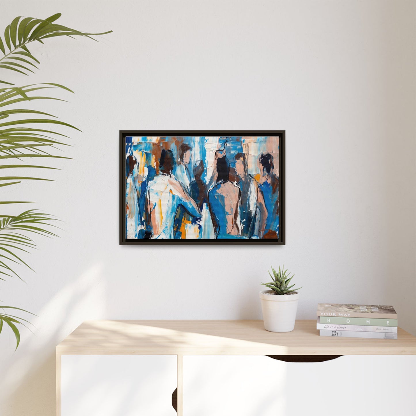 Abstract Coastal Figures Matte Canvas Framed Wall Art