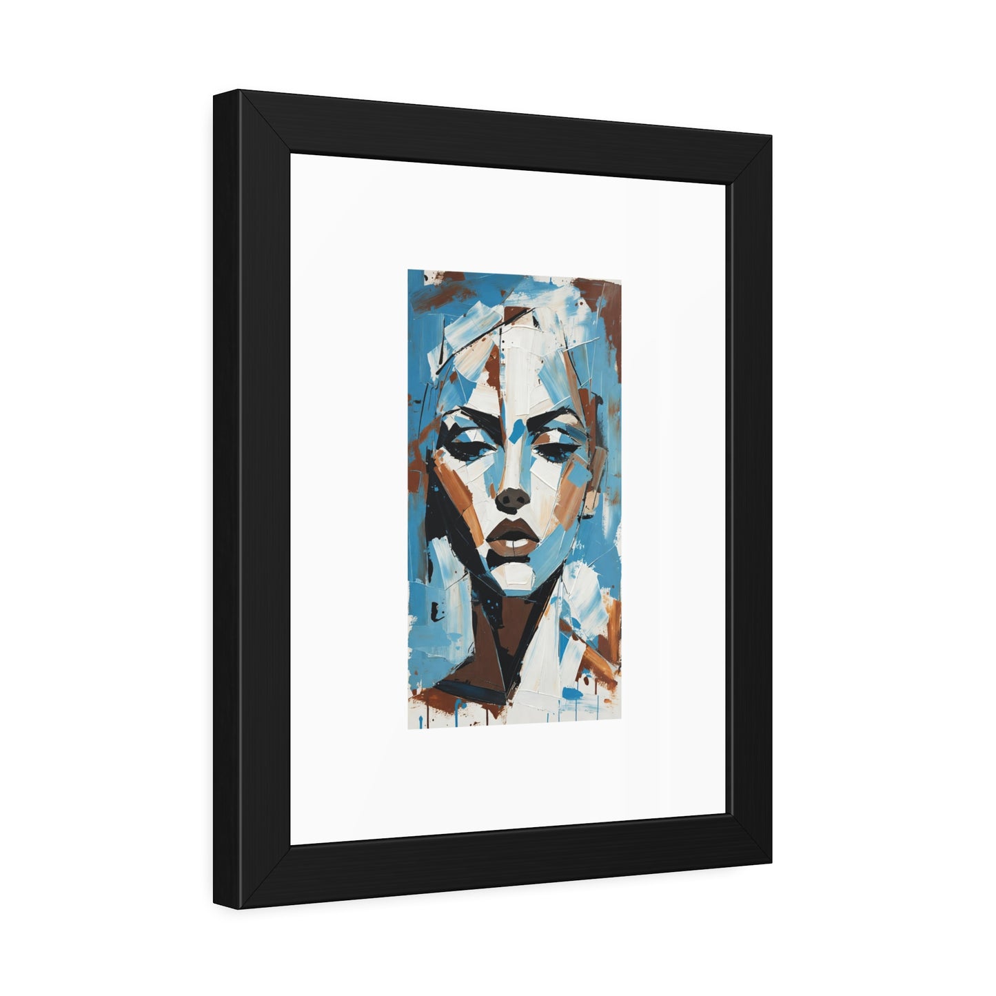 Framed Art Print - Abstract Blue Portrait Poster (Modern Wall Decor)