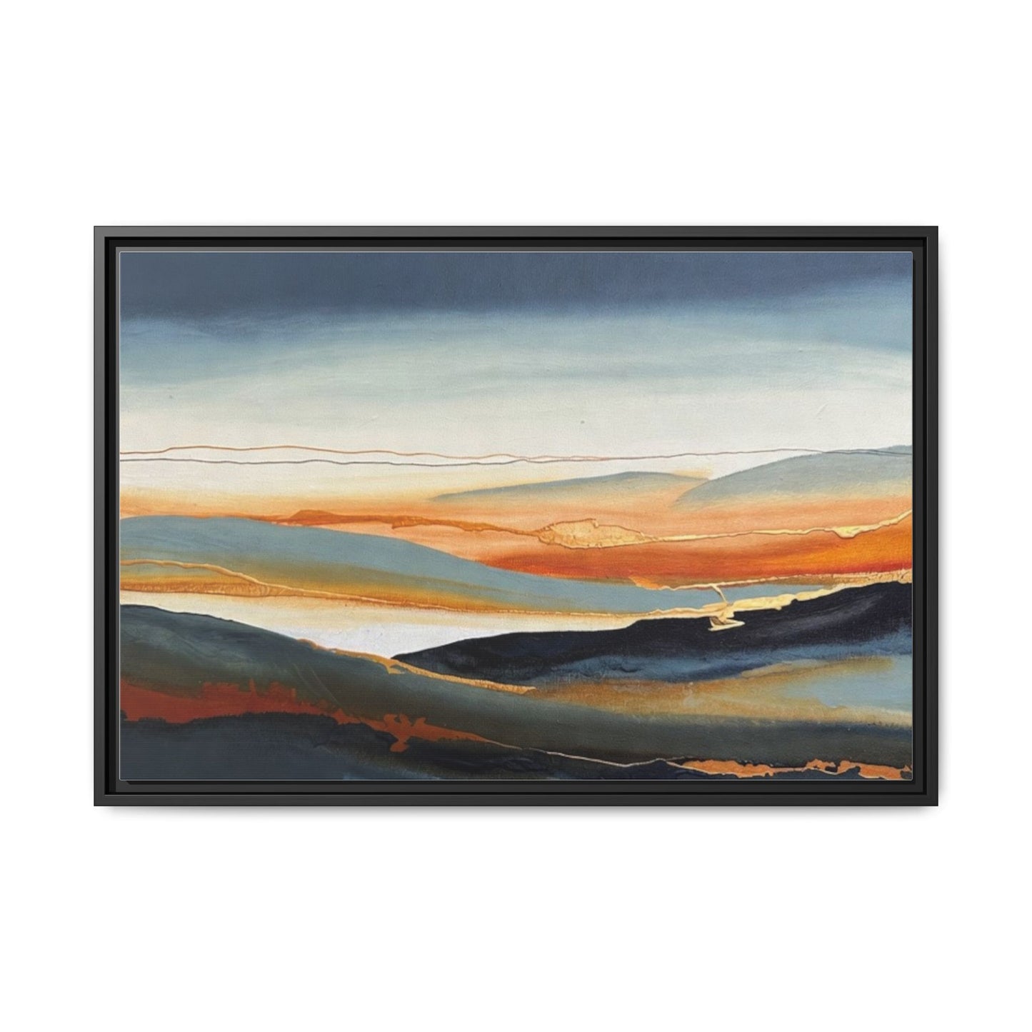 Framed Matte Canvas: Abstract Coastal Sunset Landscape Wall Art
