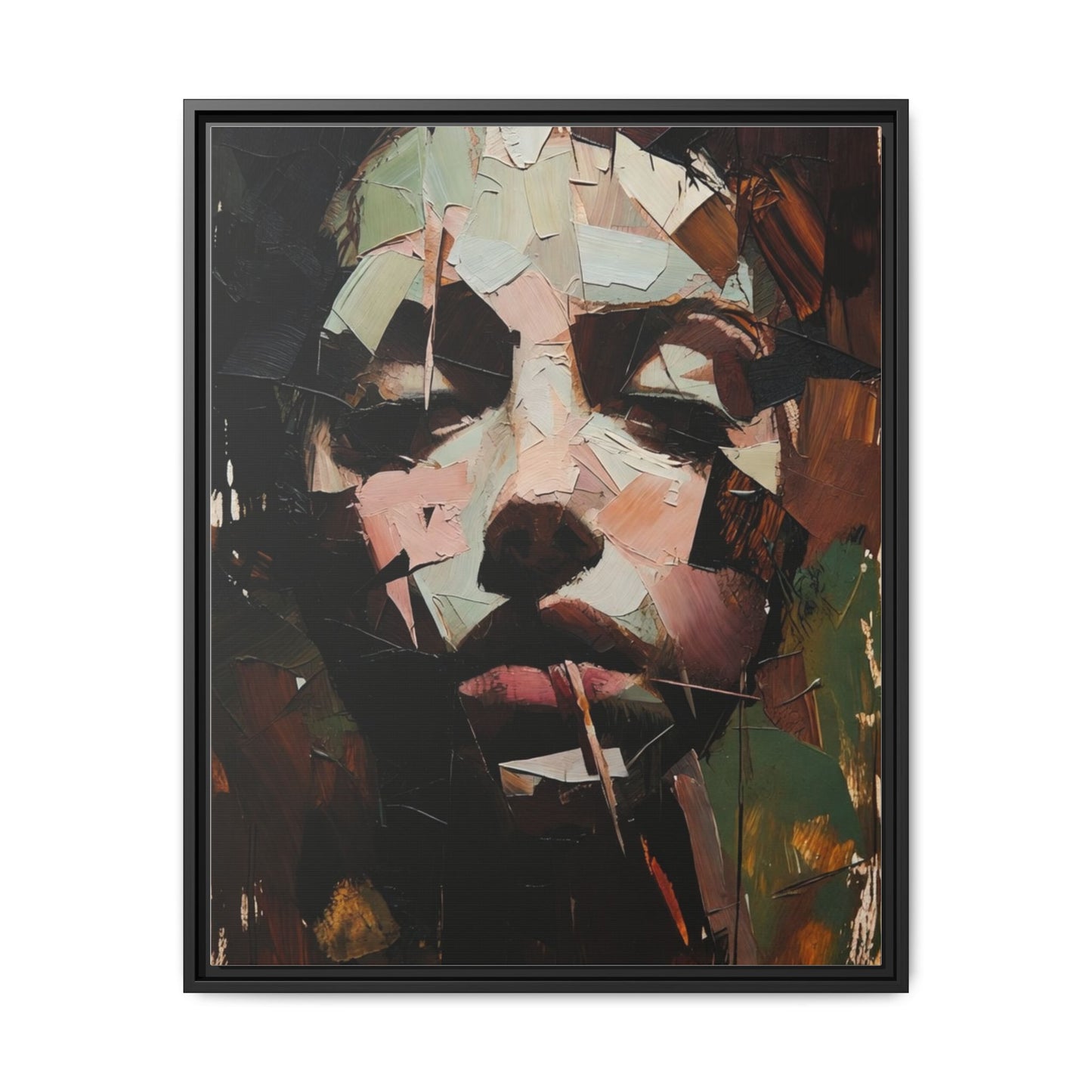 Matte Framed Canvas Art — Abstract Female Portrait, Moody Multicolor