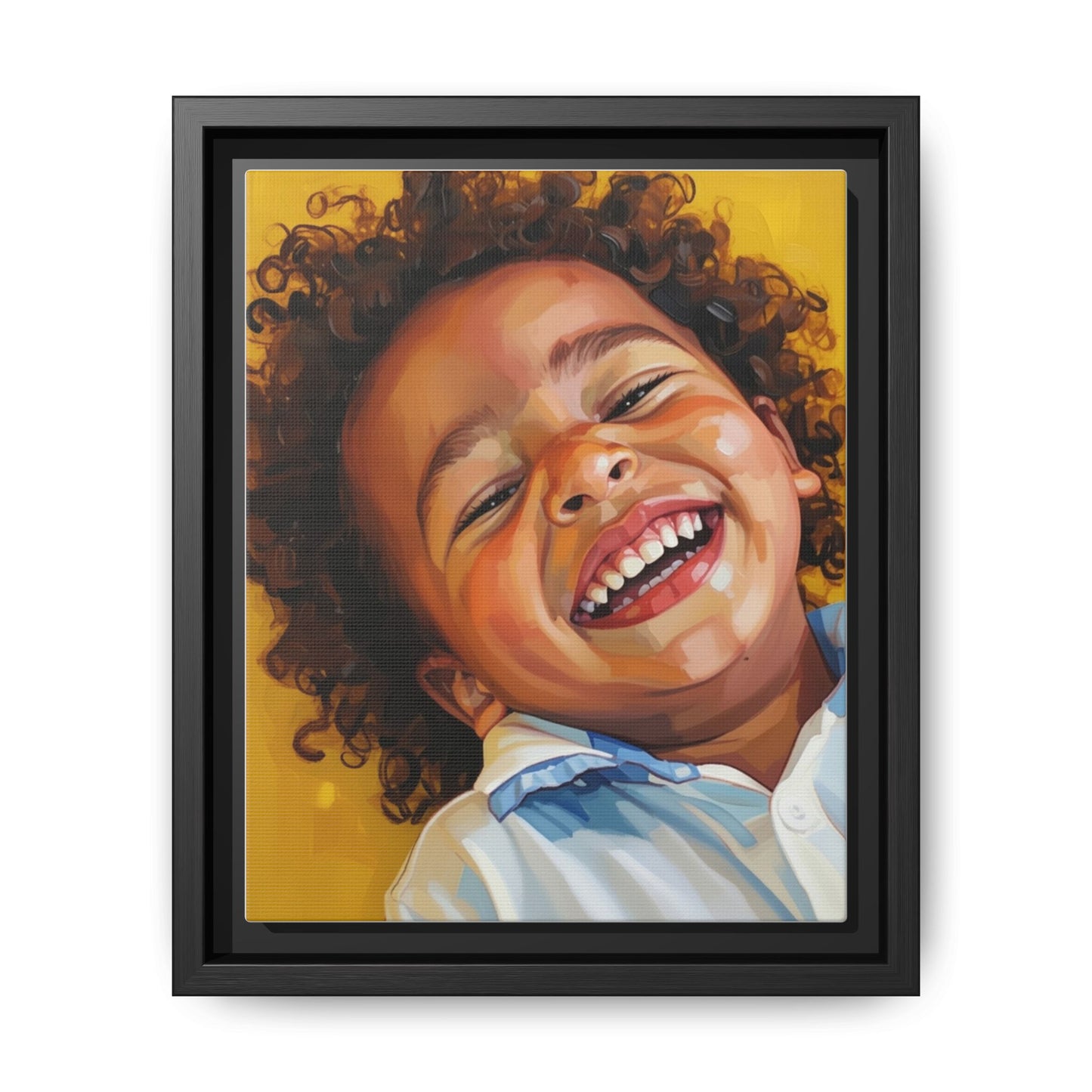 Framed Matte Canvas Print – Joyful Child Portrait, Colorful Nursery Wall Art