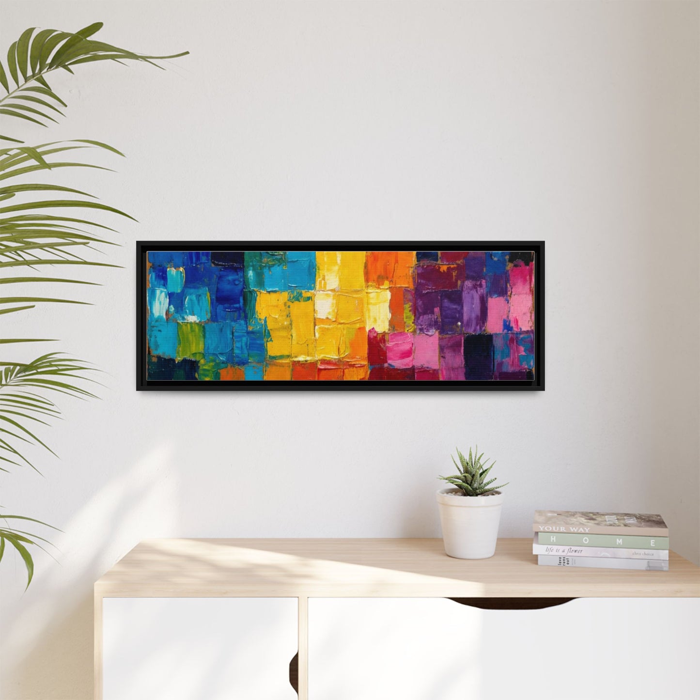 Abstract Rainbow Mosaic Framed Canvas Print — Colorful Modern Wall Art