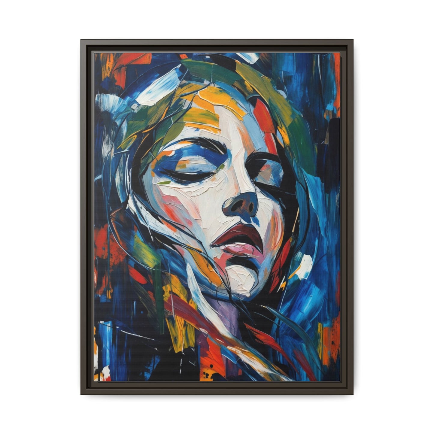 Abstract Colorful Woman Portrait — Framed Matte Canvas Wall Art