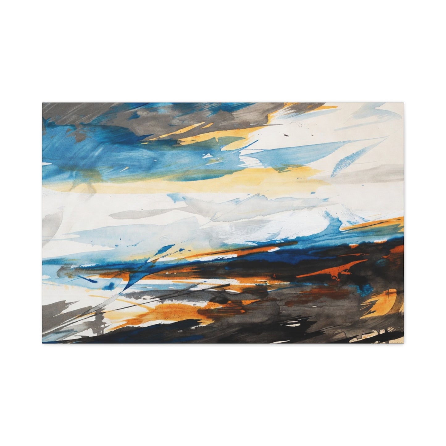 Abstract Oceanic Canvas Print — Blue & Amber Stretched Wall Art
