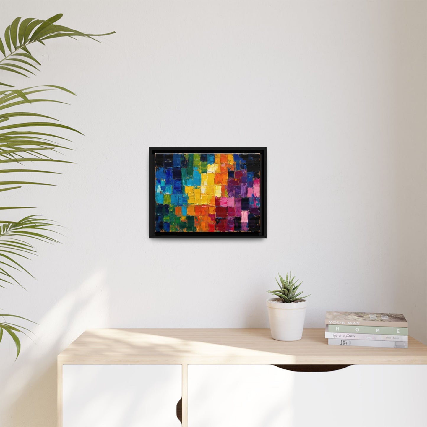 Abstract Rainbow Mosaic Framed Canvas Print — Colorful Modern Wall Art