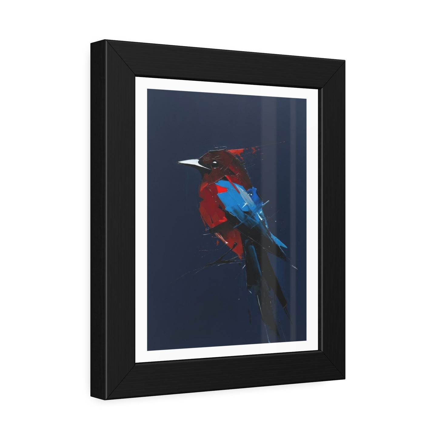 Framed Bird Art Print — Modern Red & Blue Kingfisher Poster