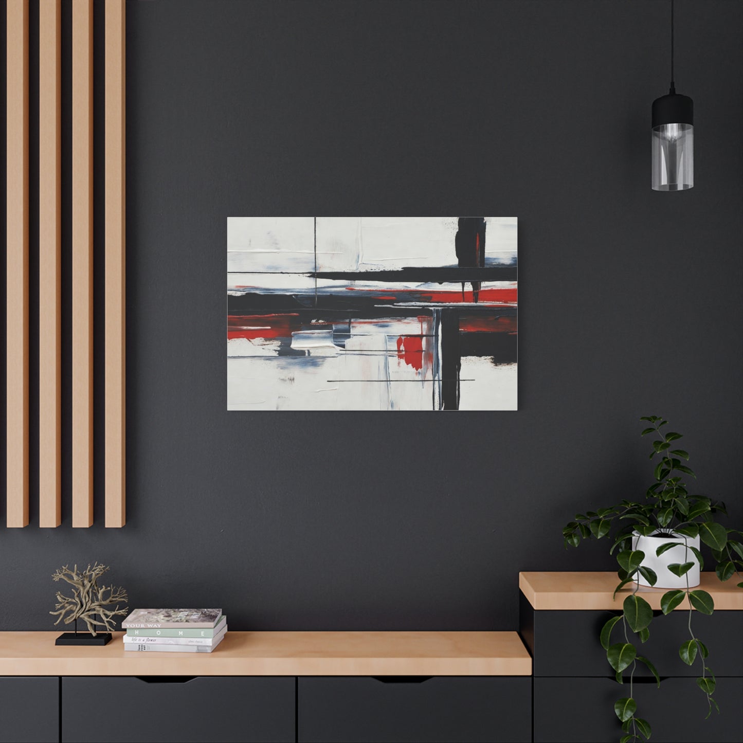 Abstract Red & Black Modern Canvas Art — Matte Stretched 1.25"