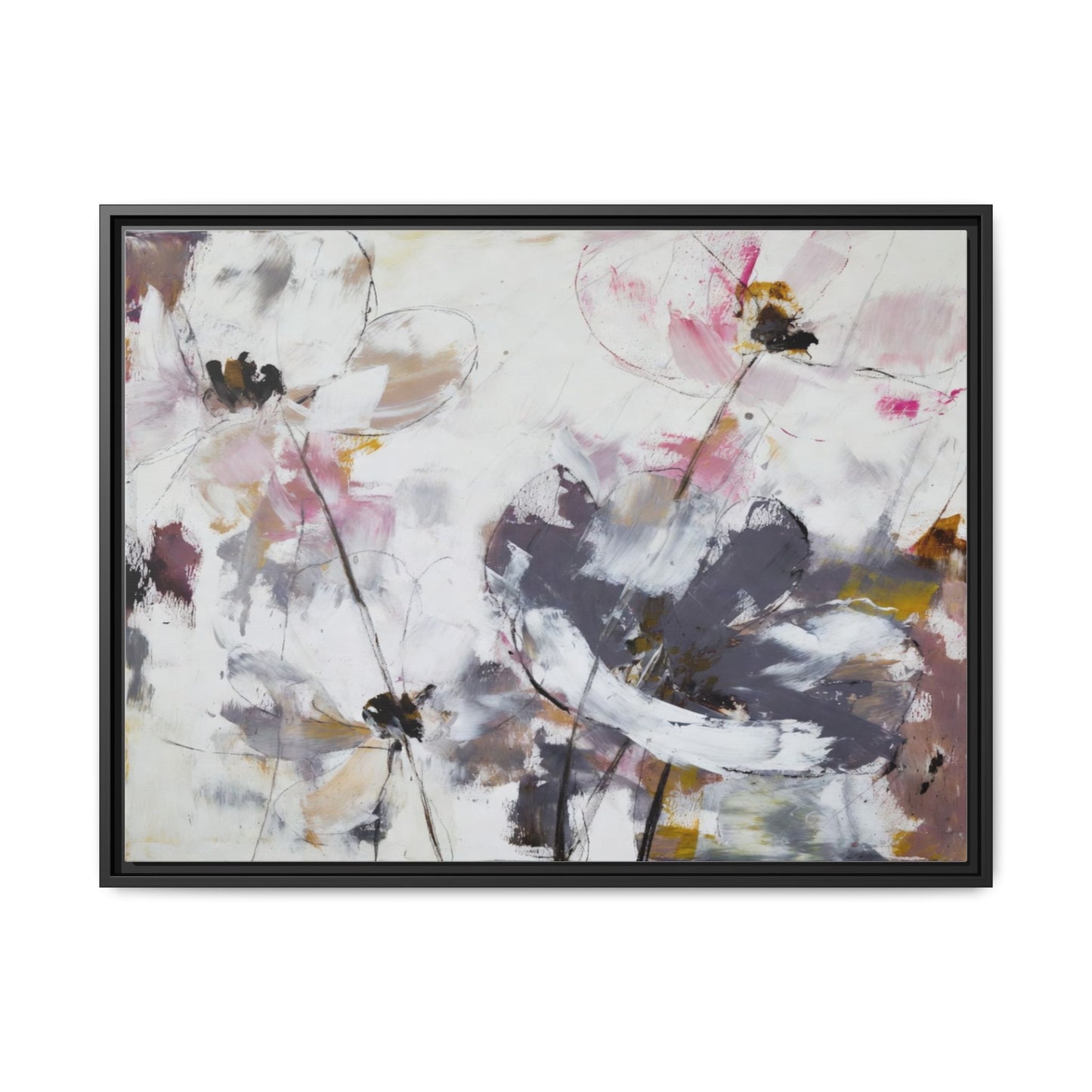 Abstract Floral Matte Canvas Framed Wall Art — Soft Watercolor Blooms
