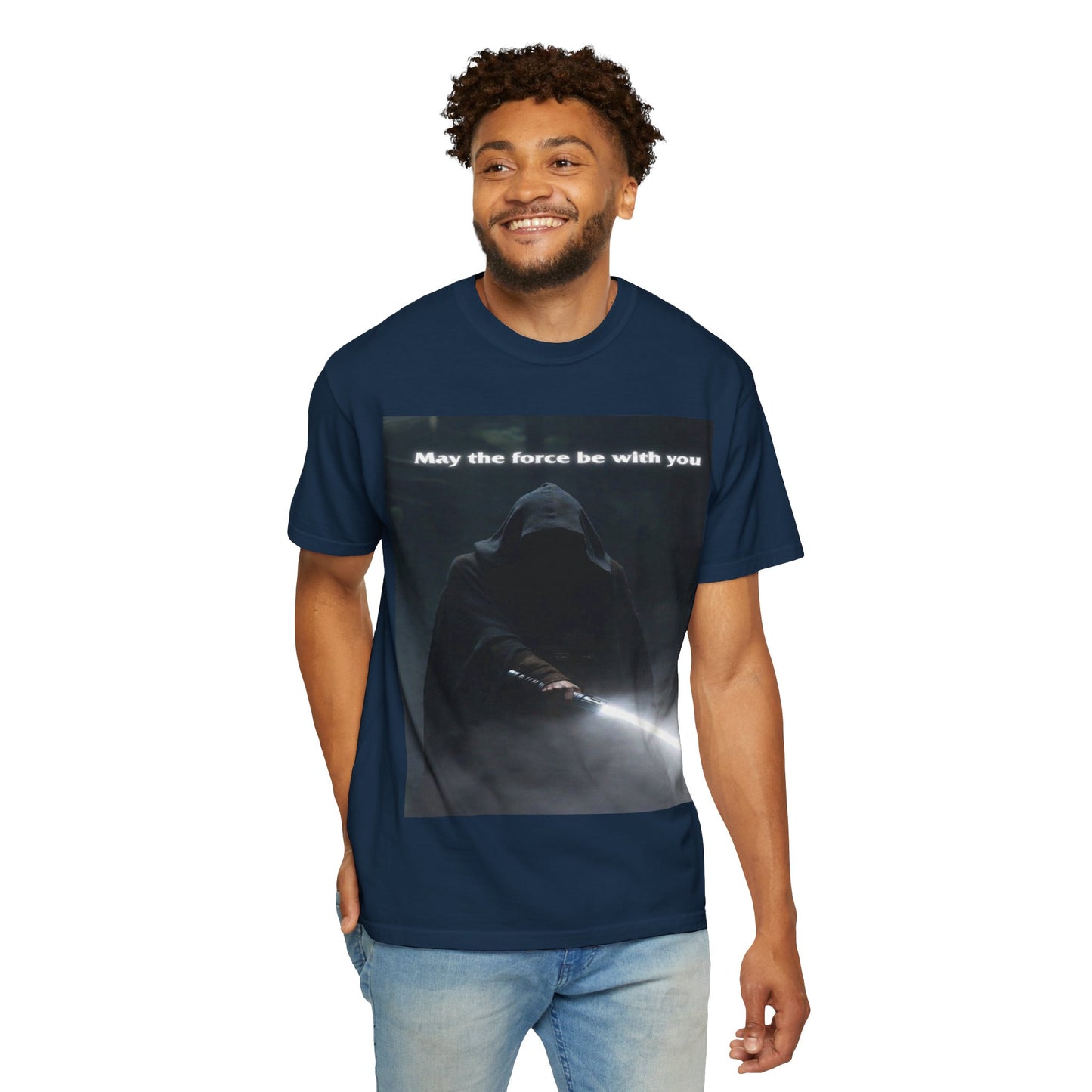 May the Force Be With You T-Shirt — Dark Hooded Lightsaber Graphic Tee