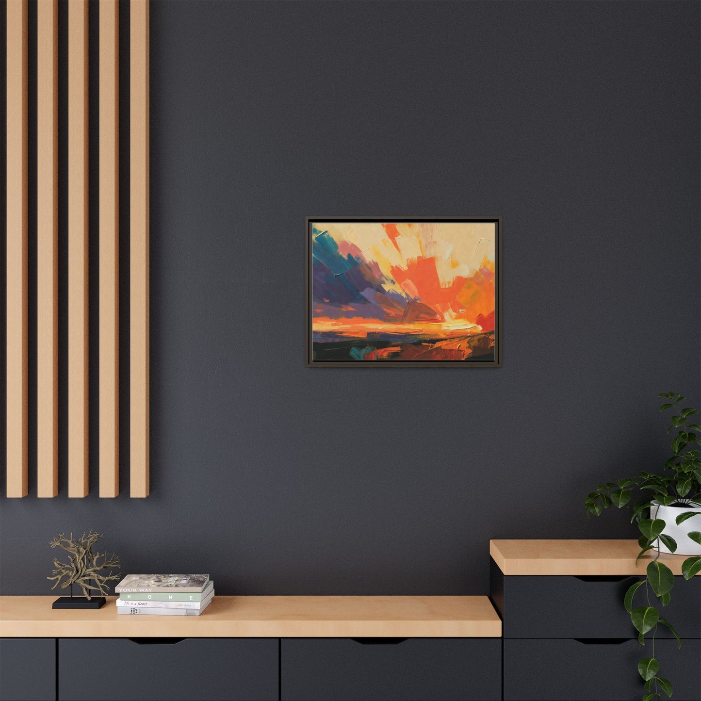 Framed Abstract Sunset Canvas Art – Multicolor Matte Wall Decor