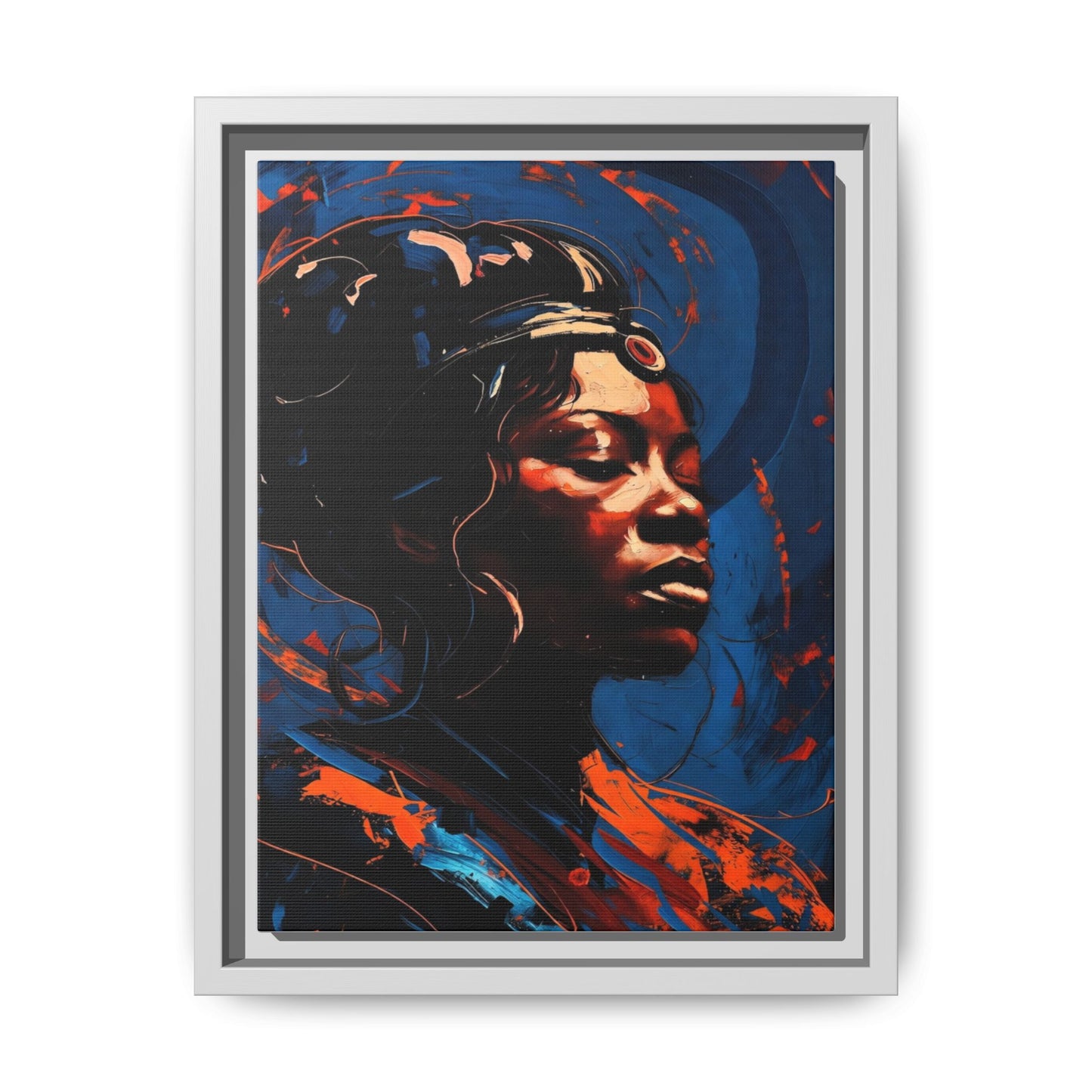 Framed Matte Canvas Art - Vibrant Portrait of a Black Woman (Multi-Color)
